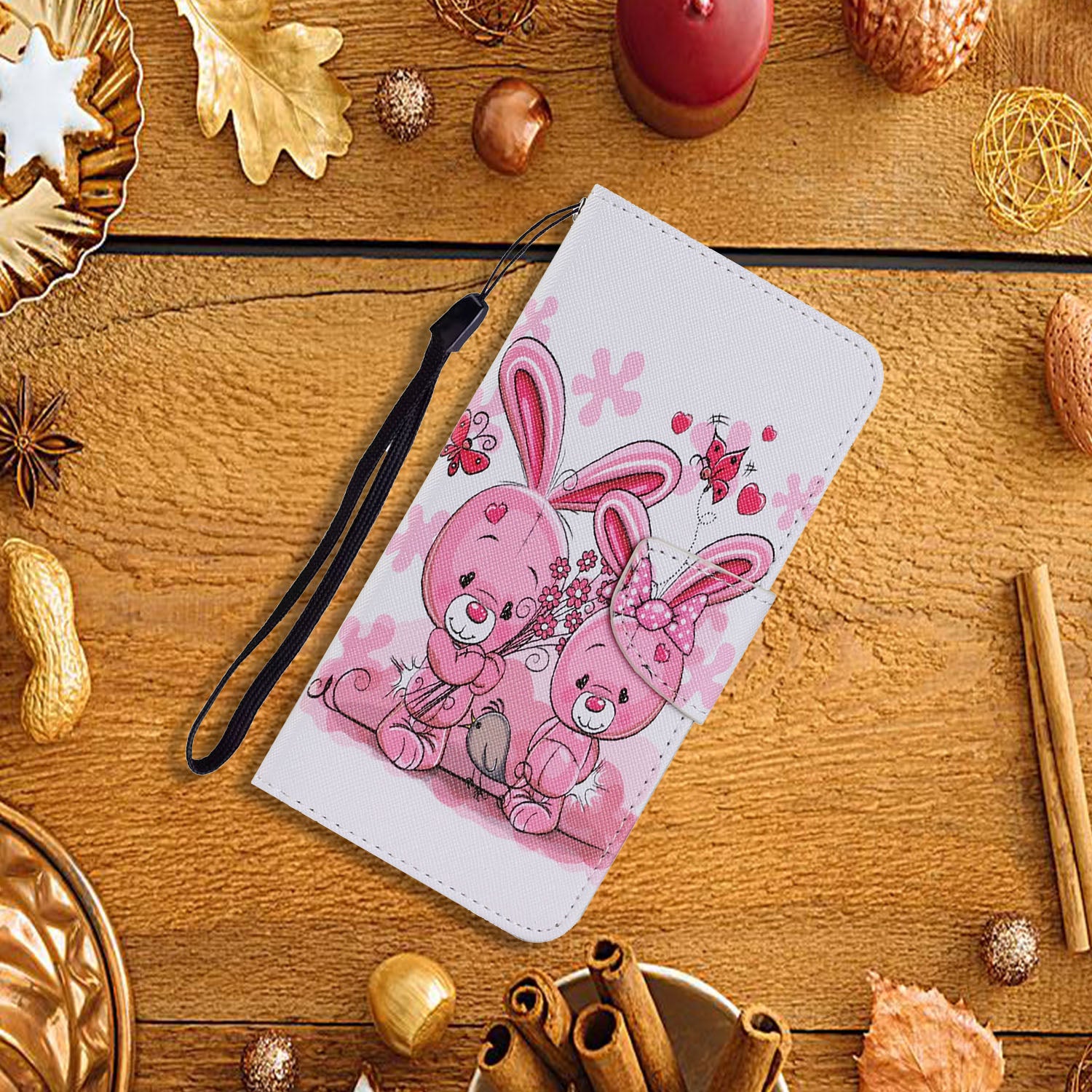 Unique Pattern Printing Wallet Stand Leather Case with Lanyard for Samsung Galaxy S20 Plus - Rabbits