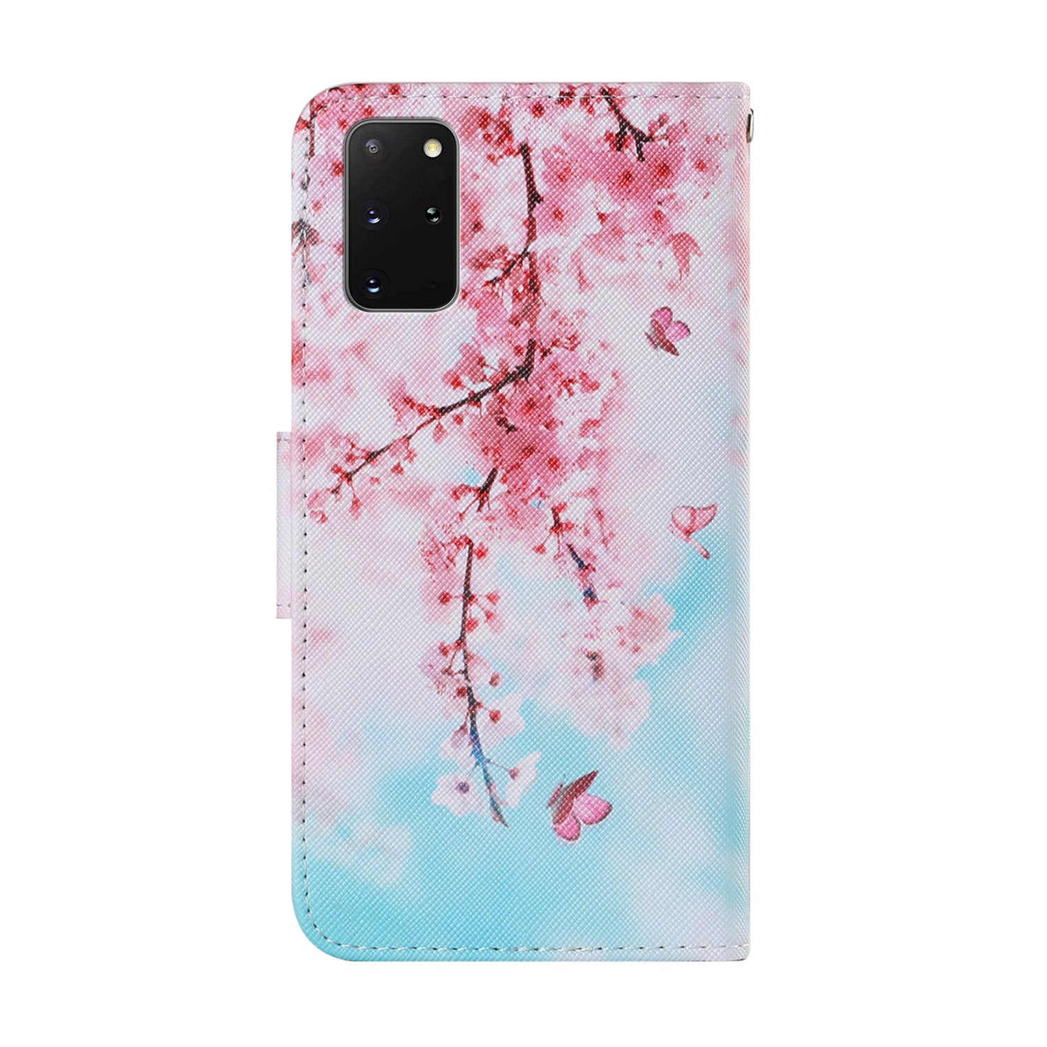 Unique Pattern Printing Wallet Stand Leather Case with Lanyard for Samsung Galaxy S20 Plus - Pink Flowers