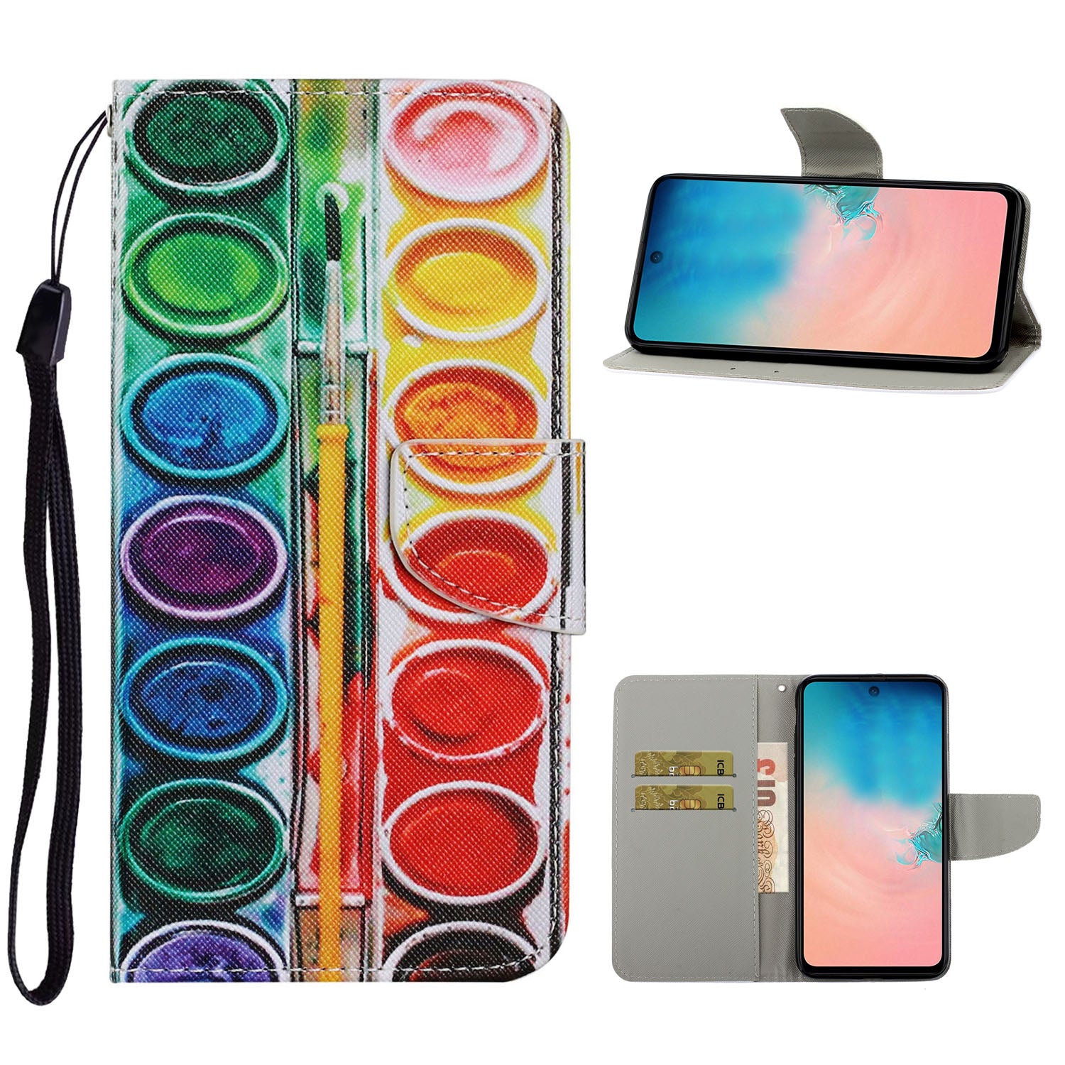 Unique Pattern Printing Wallet Stand Leather Case with Lanyard for Samsung Galaxy S20 Plus - Pigments