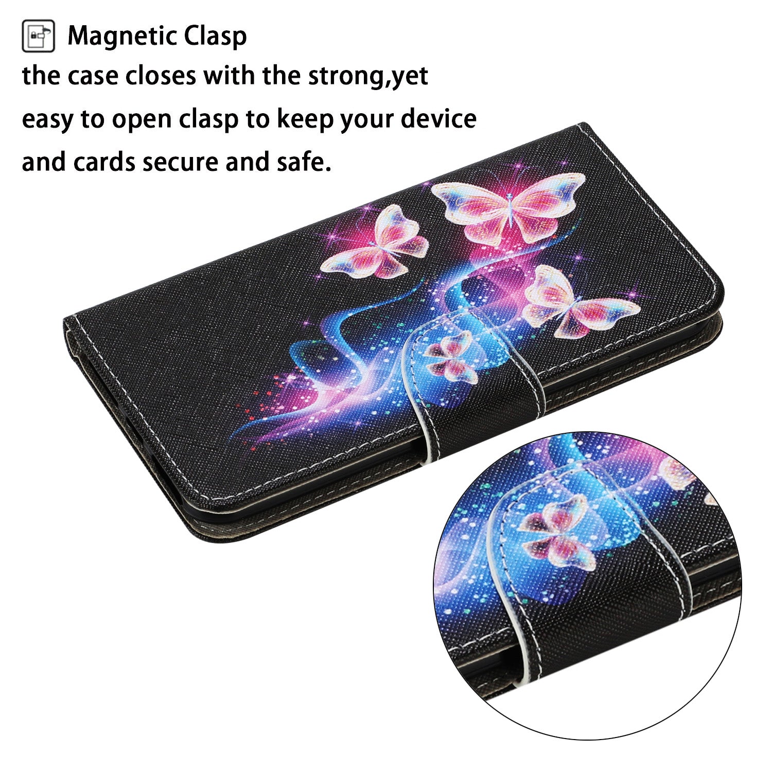 Unique Pattern Printing Wallet Stand Leather Case with Lanyard for Samsung Galaxy S20 Plus - Pink/Blue Butterflies