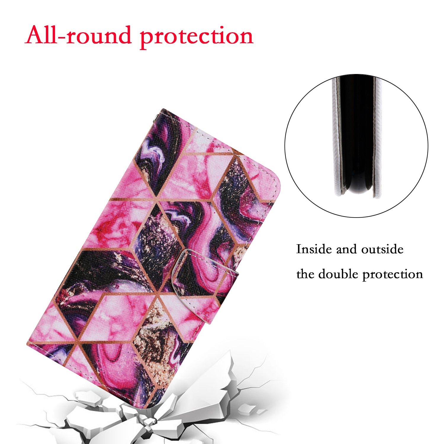 Unique Pattern Printing Wallet Stand Leather Case with Lanyard for Samsung Galaxy S20 Plus - Pink/Golden Diamonds