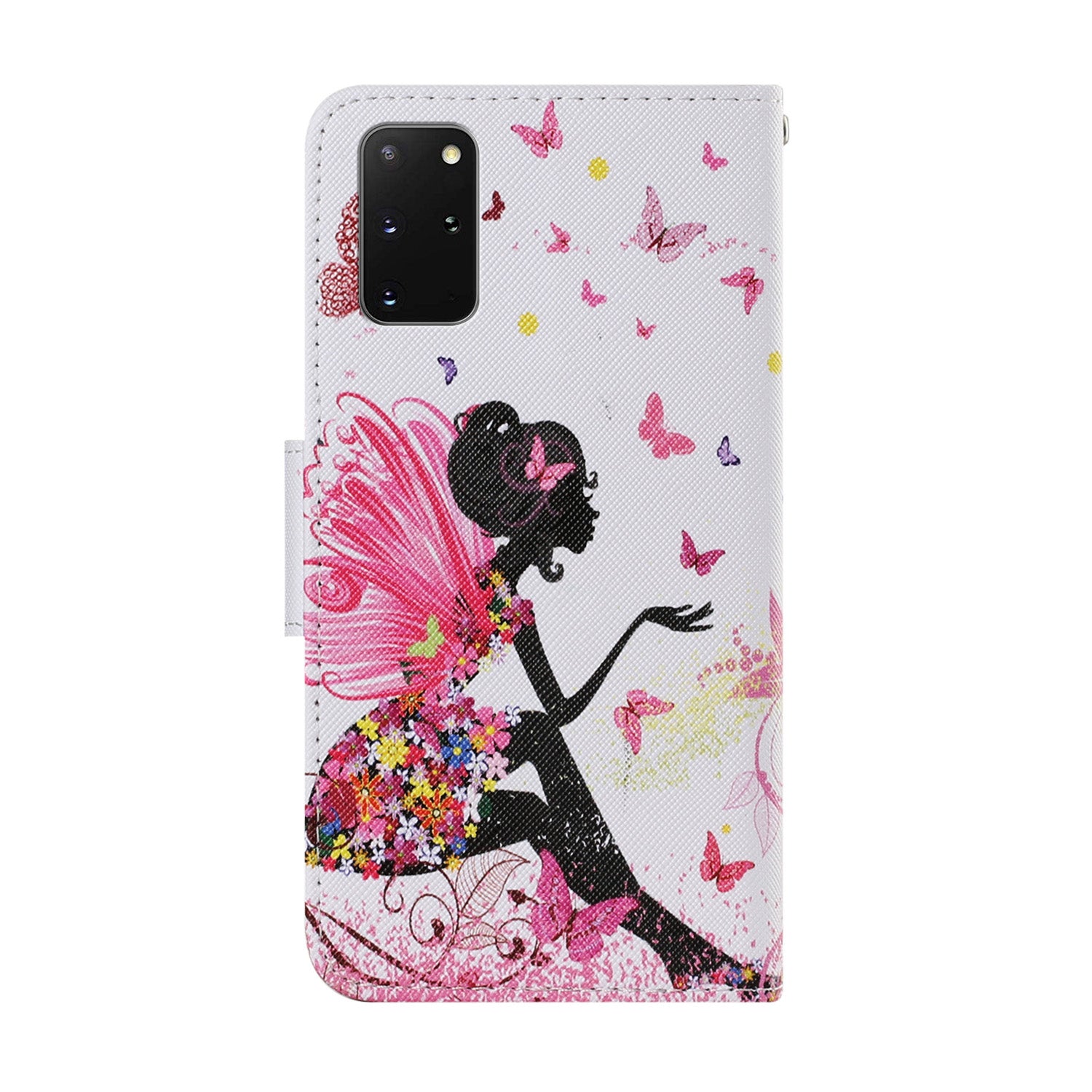 Unique Pattern Printing Wallet Stand Leather Case with Lanyard for Samsung Galaxy S20 Plus - Girl/Butterflies