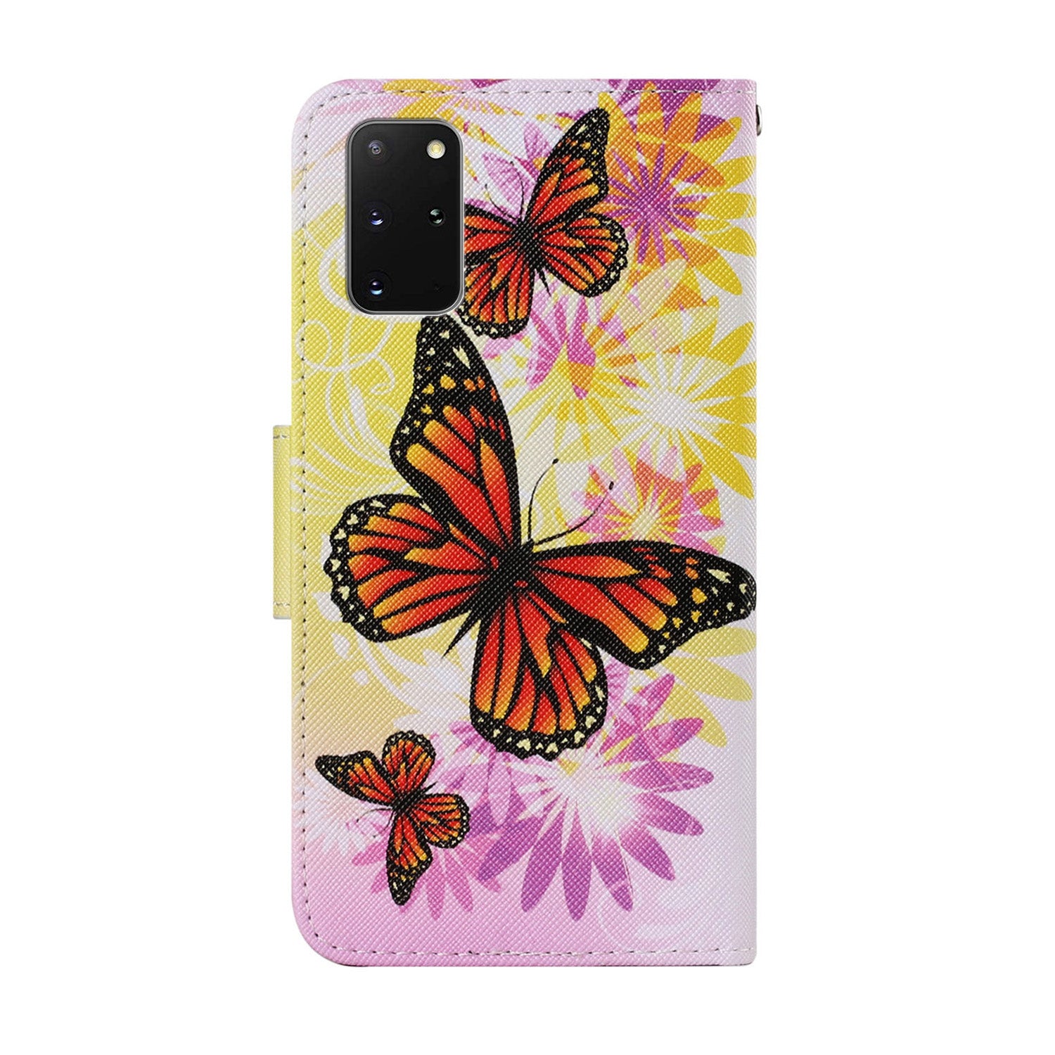 Unique Pattern Printing Wallet Stand Leather Case with Lanyard for Samsung Galaxy S20 Plus - Yellow Butterflies