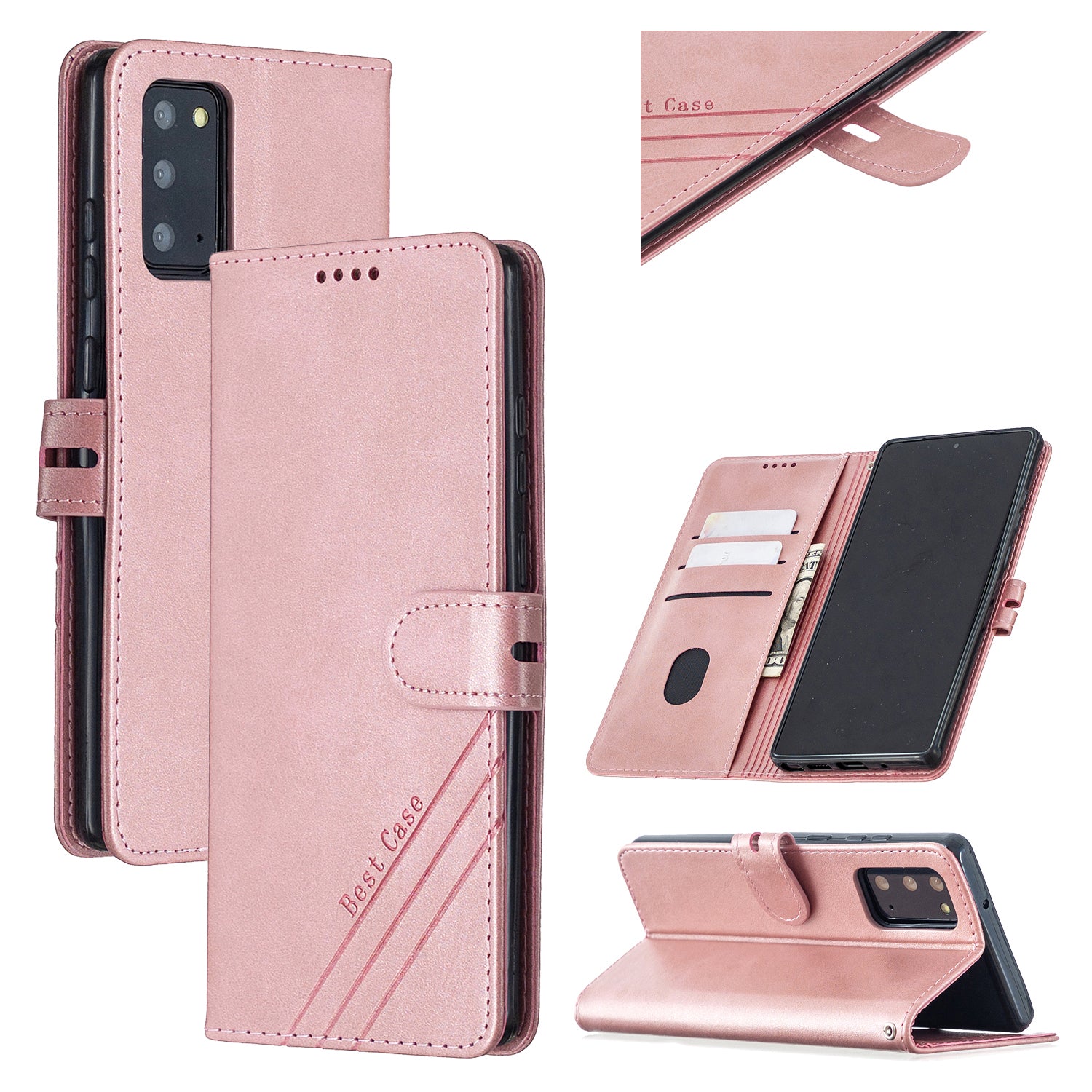 For Samsung Galaxy S20 FE 4G/5G/S20 Lite/S20 FE 2022 Classic Wallet Leather Stand Phone Protective Cover - Rose Gold