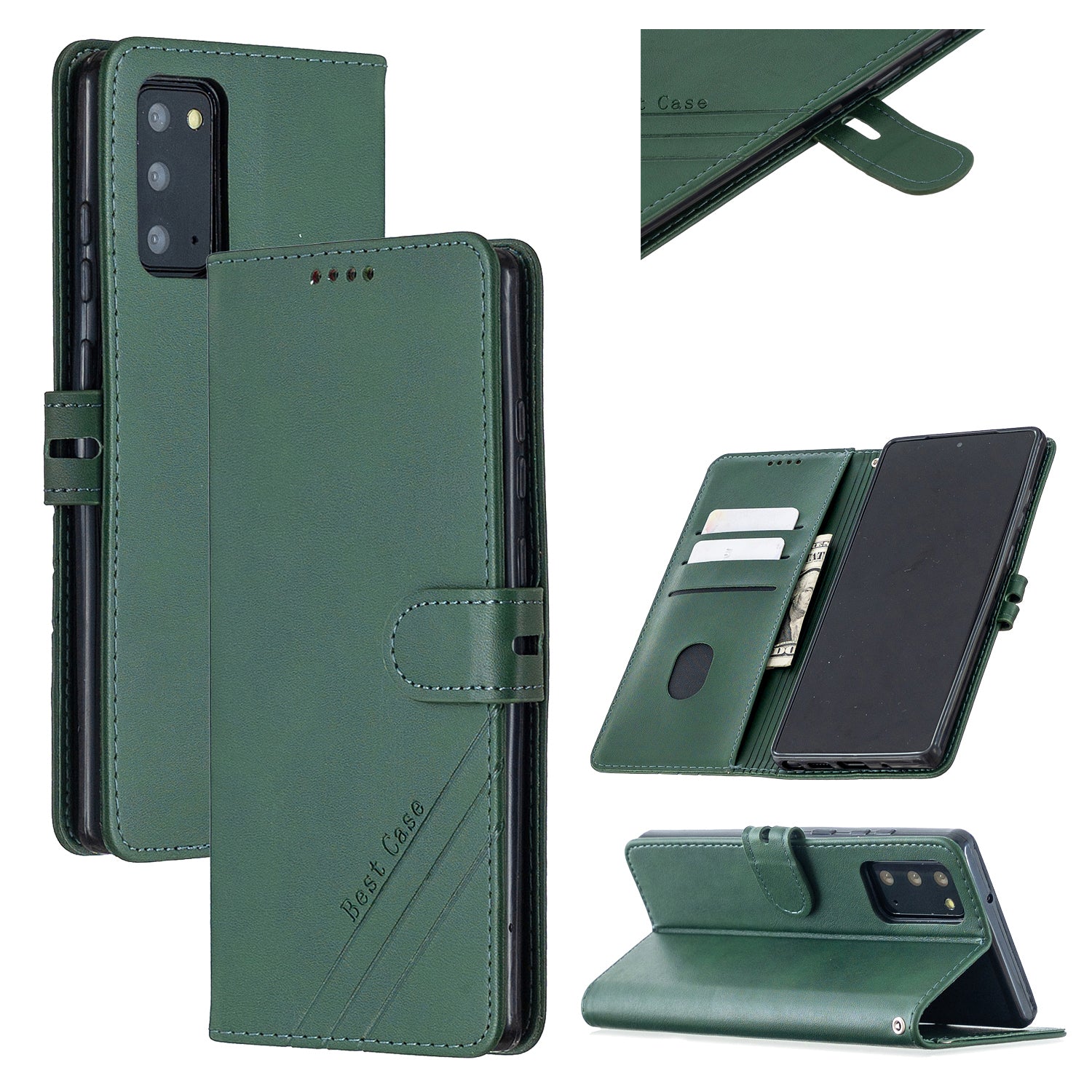 For Samsung Galaxy S20 FE 4G/5G/S20 Lite/S20 FE 2022 Classic Wallet Leather Stand Phone Protective Cover - Green