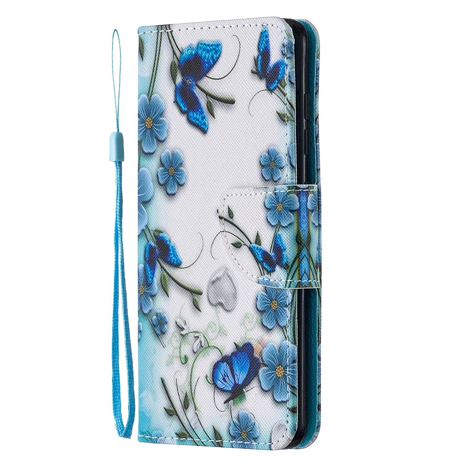 For Samsung Galaxy S20 FE 4G/5G/S20 Lite/S20 FE 2022 Pattern Printing PU Leather Wallet Stand Phone Cover - Blue Flower and Butterfly