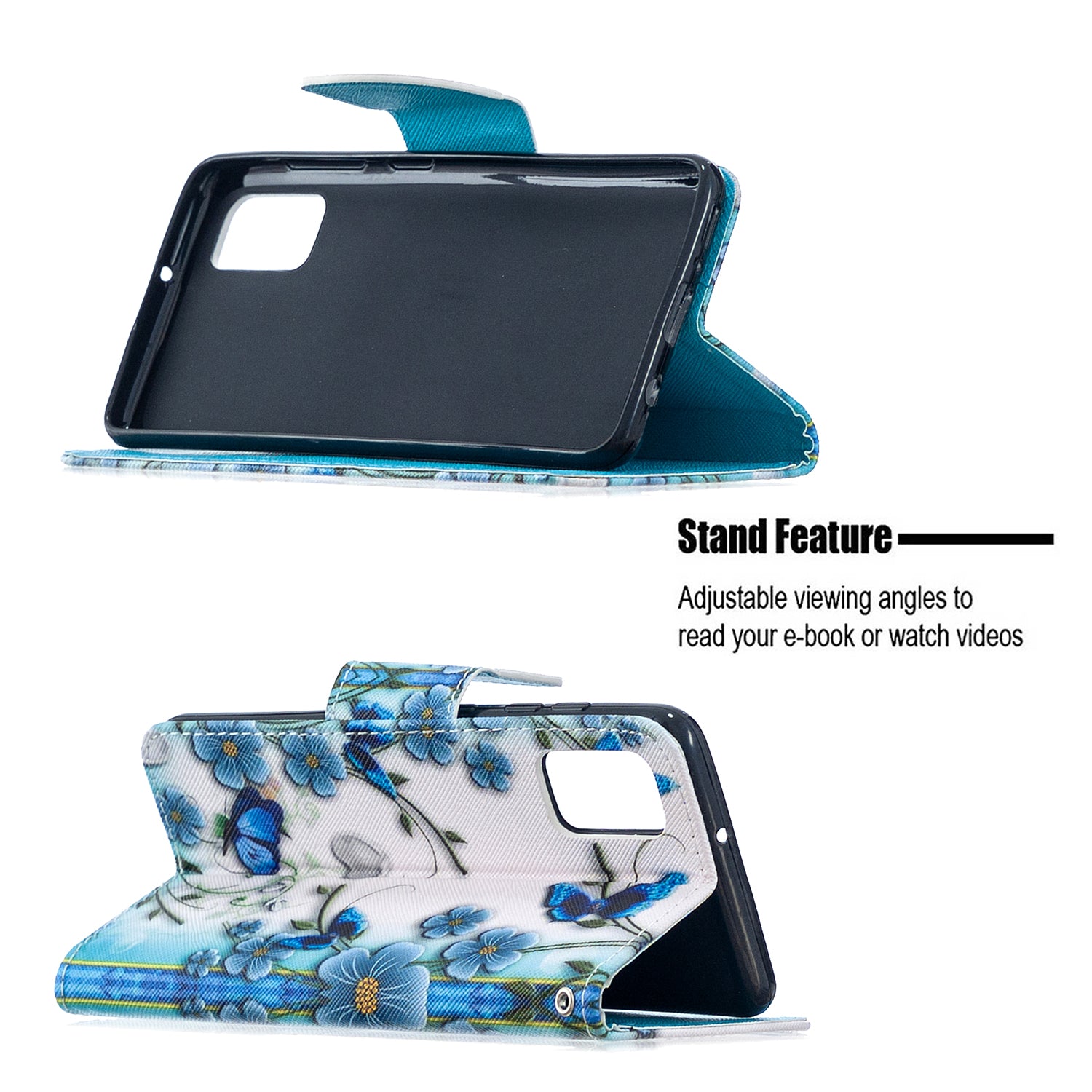 For Samsung Galaxy S20 FE 4G/5G/S20 Lite/S20 FE 2022 Pattern Printing PU Leather Wallet Stand Phone Cover - Blue Flower and Butterfly