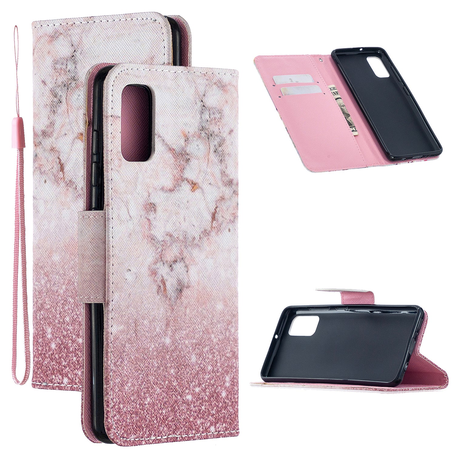 For Samsung Galaxy S20 FE 4G/5G/S20 Lite/S20 FE 2022 Pattern Printing PU Leather Wallet Stand Phone Cover - Pink Glitter Powder