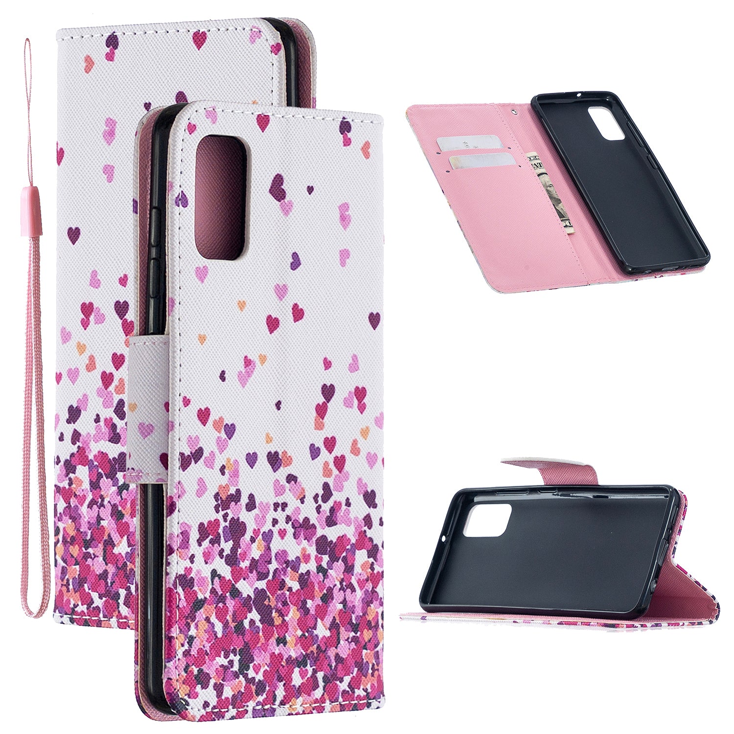 For Samsung Galaxy S20 FE 4G/5G/S20 Lite/S20 FE 2022 Pattern Printing PU Leather Wallet Stand Phone Cover - Hearts