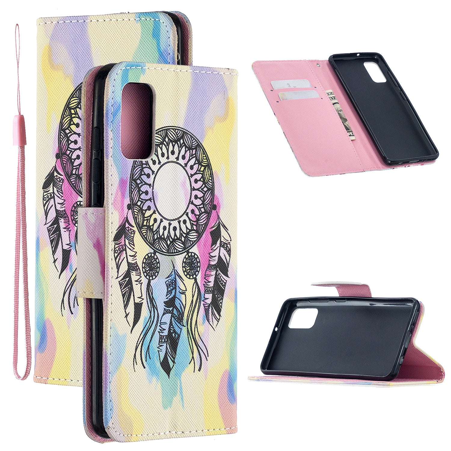 For Samsung Galaxy S20 FE 4G/5G/S20 Lite/S20 FE 2022 Pattern Printing PU Leather Wallet Stand Phone Cover - Yellow/Dream Catcher