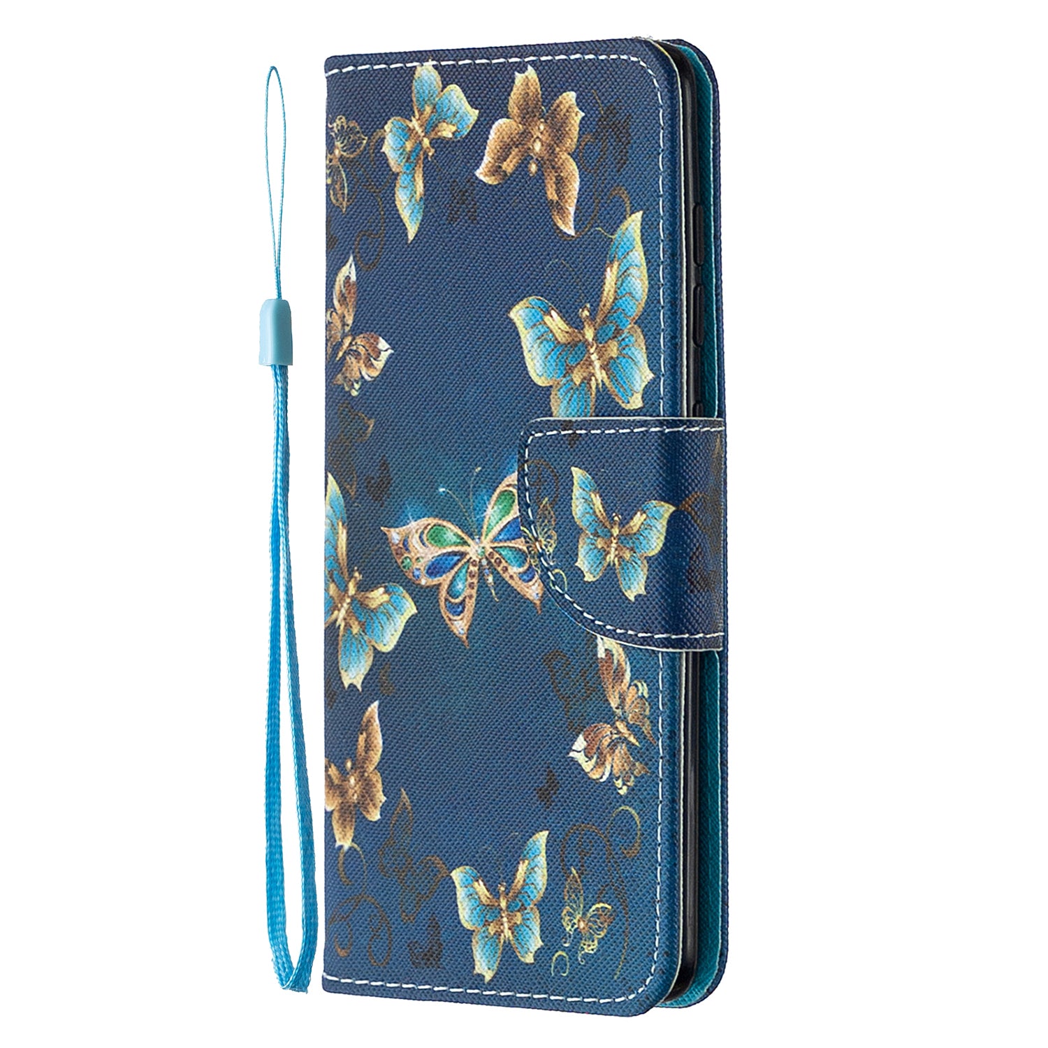 For Samsung Galaxy S20 FE 4G/5G/S20 Lite/S20 FE 2022 Pattern Printing PU Leather Wallet Stand Phone Cover - Blue Butterfly