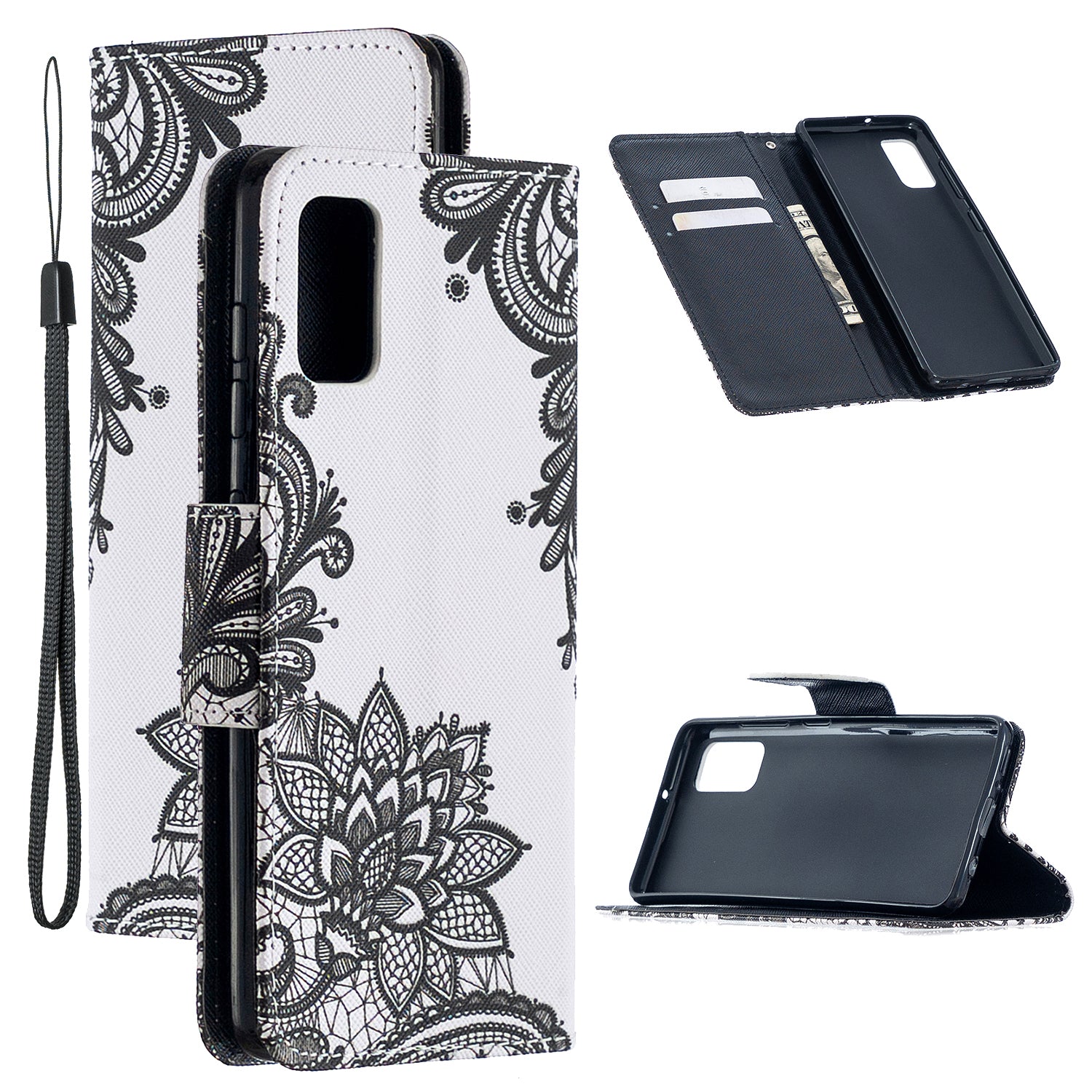 For Samsung Galaxy S20 FE 4G/5G/S20 Lite/S20 FE 2022 Pattern Printing PU Leather Wallet Stand Phone Cover - Lace Flower