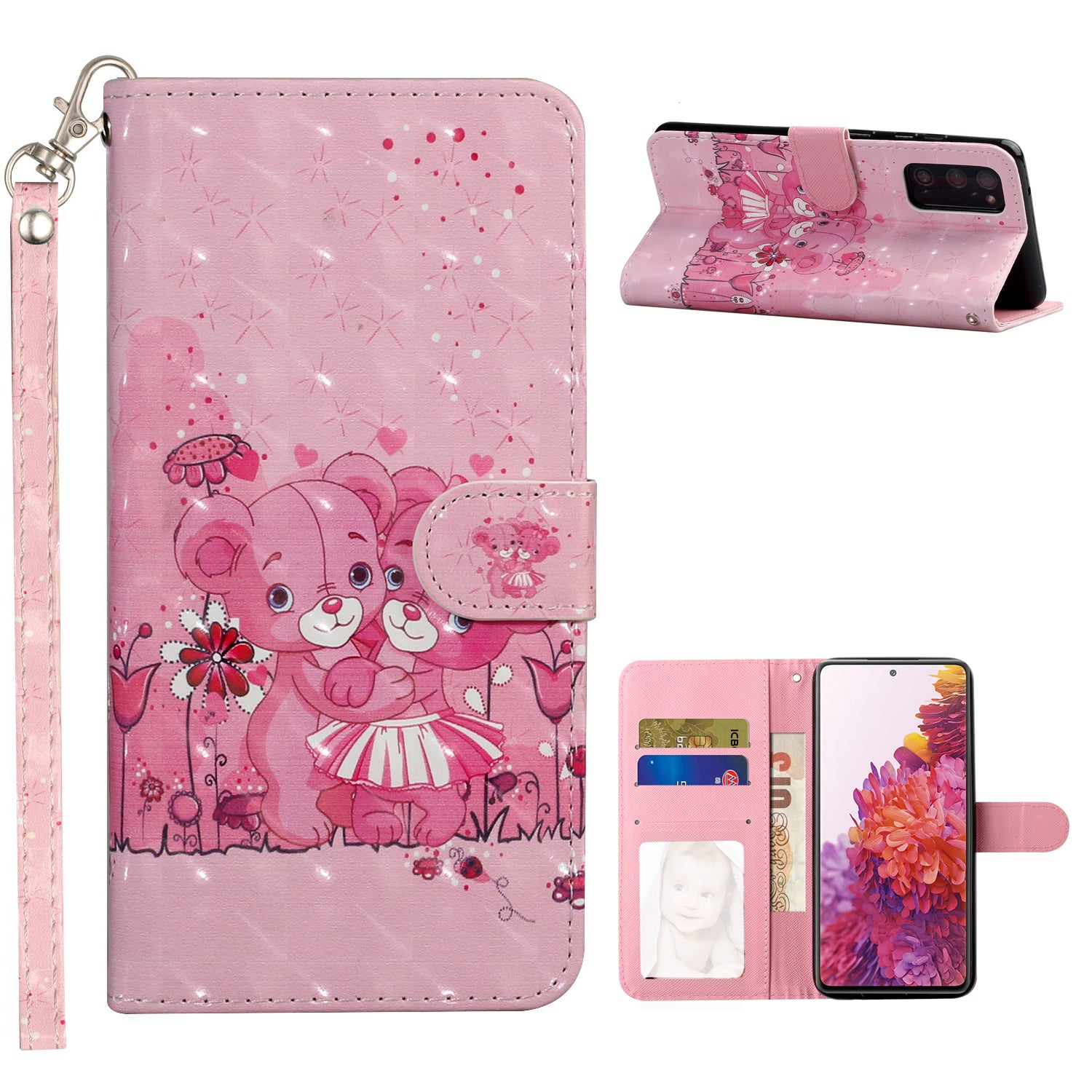 For Samsung Galaxy S20 FE 4G/5G/S20 Lite/S20 FE 2022 Light Spot Decor Pattern Printing Wallet Stand Leather Phone Casing with Strap - Bears