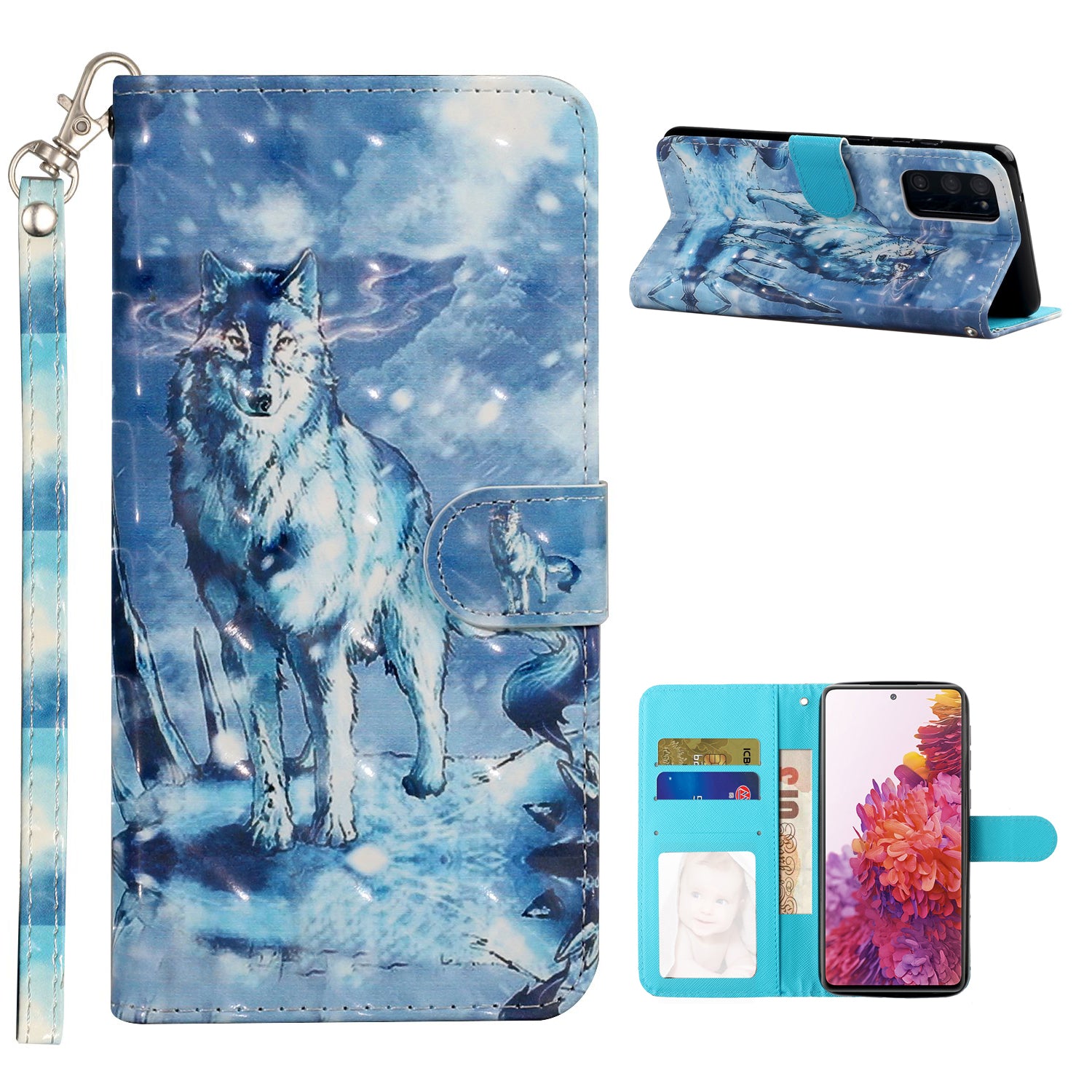 For Samsung Galaxy S20 FE 4G/5G/S20 Lite/S20 FE 2022 Light Spot Decor Pattern Printing Wallet Stand Leather Phone Casing with Strap - Wolf