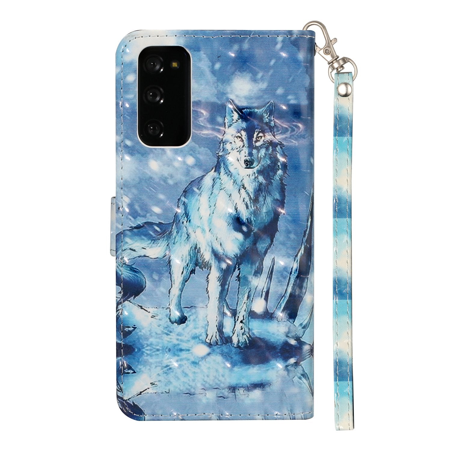 For Samsung Galaxy S20 FE 4G/5G/S20 Lite/S20 FE 2022 Light Spot Decor Pattern Printing Wallet Stand Leather Phone Casing with Strap - Wolf