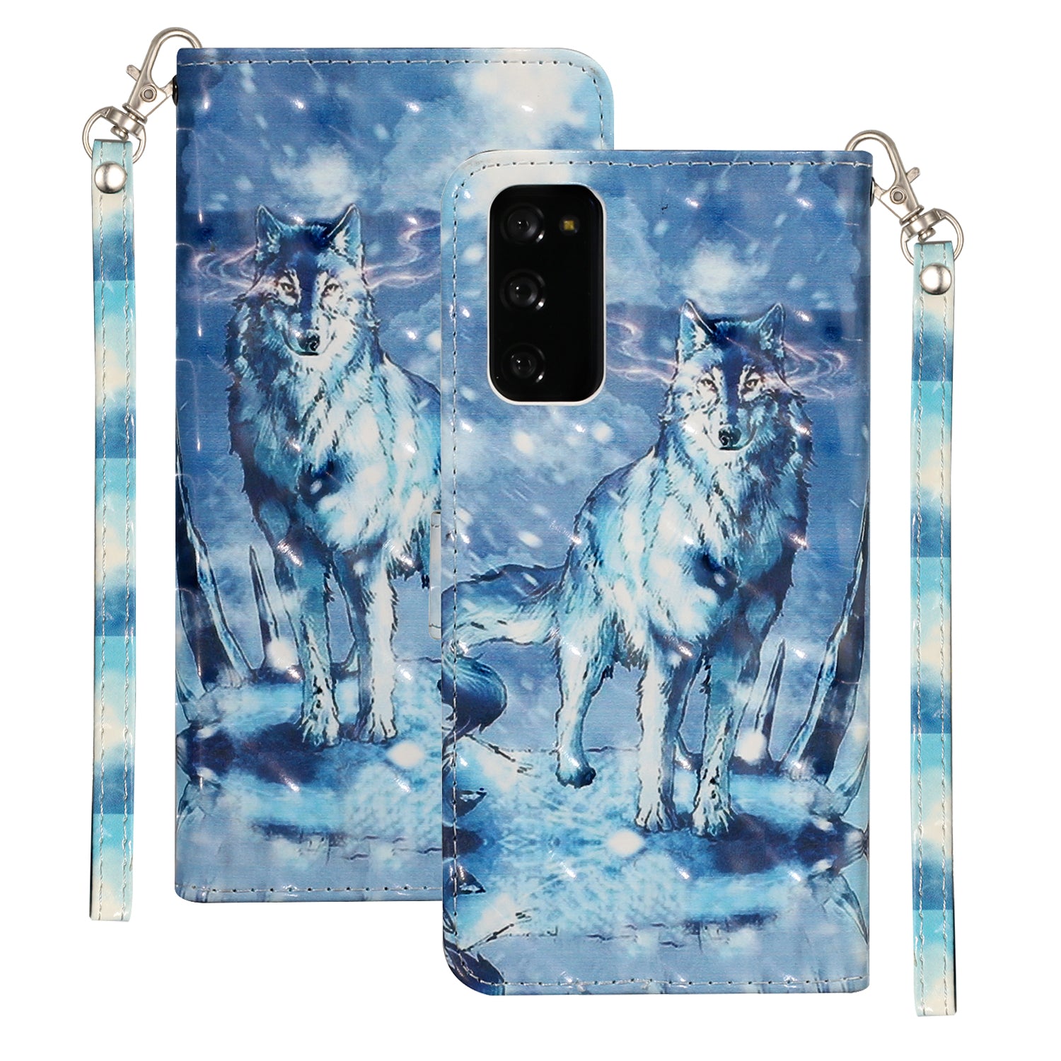 For Samsung Galaxy S20 FE 4G/5G/S20 Lite/S20 FE 2022 Light Spot Decor Pattern Printing Wallet Stand Leather Phone Casing with Strap - Wolf