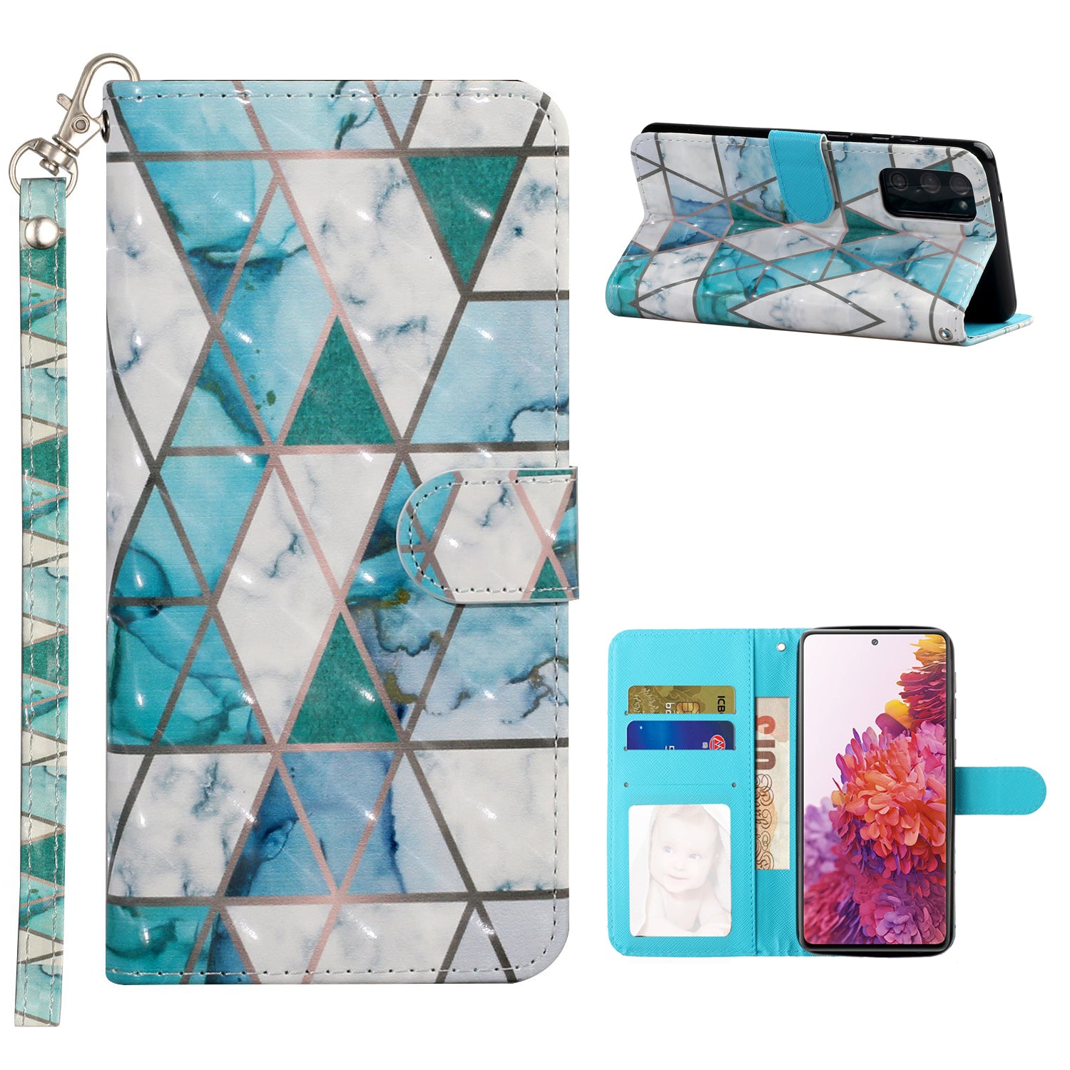 For Samsung Galaxy S20 FE 4G/5G/S20 Lite/S20 FE 2022 Light Spot Decor Pattern Printing Wallet Stand Leather Phone Casing with Strap - Triangle