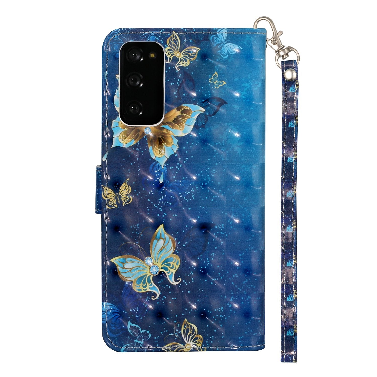 For Samsung Galaxy S20 FE 4G/5G/S20 Lite/S20 FE 2022 Light Spot Decor Pattern Printing Wallet Stand Leather Phone Casing with Strap - Butterfly