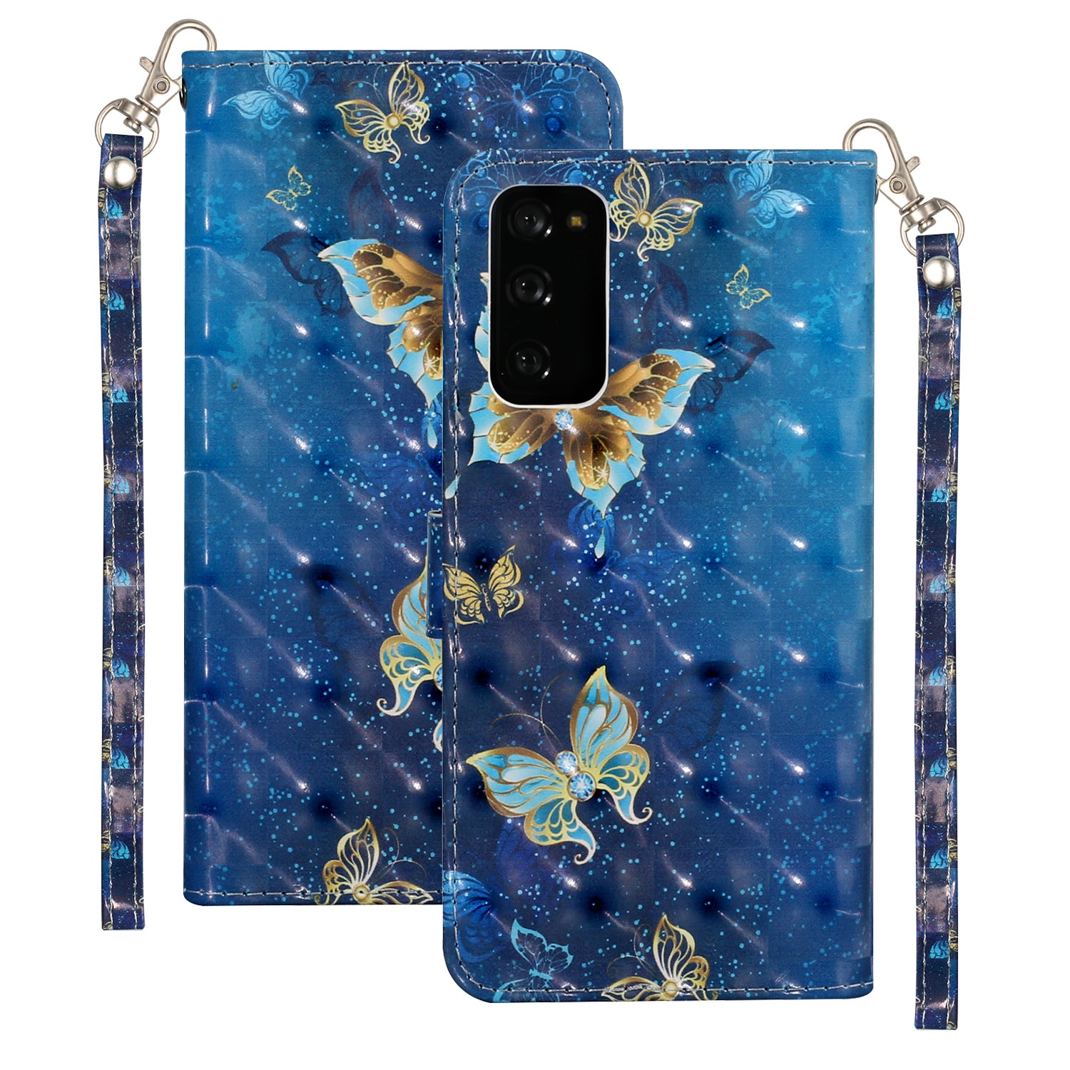 For Samsung Galaxy S20 FE 4G/5G/S20 Lite/S20 FE 2022 Light Spot Decor Pattern Printing Wallet Stand Leather Phone Casing with Strap - Butterfly