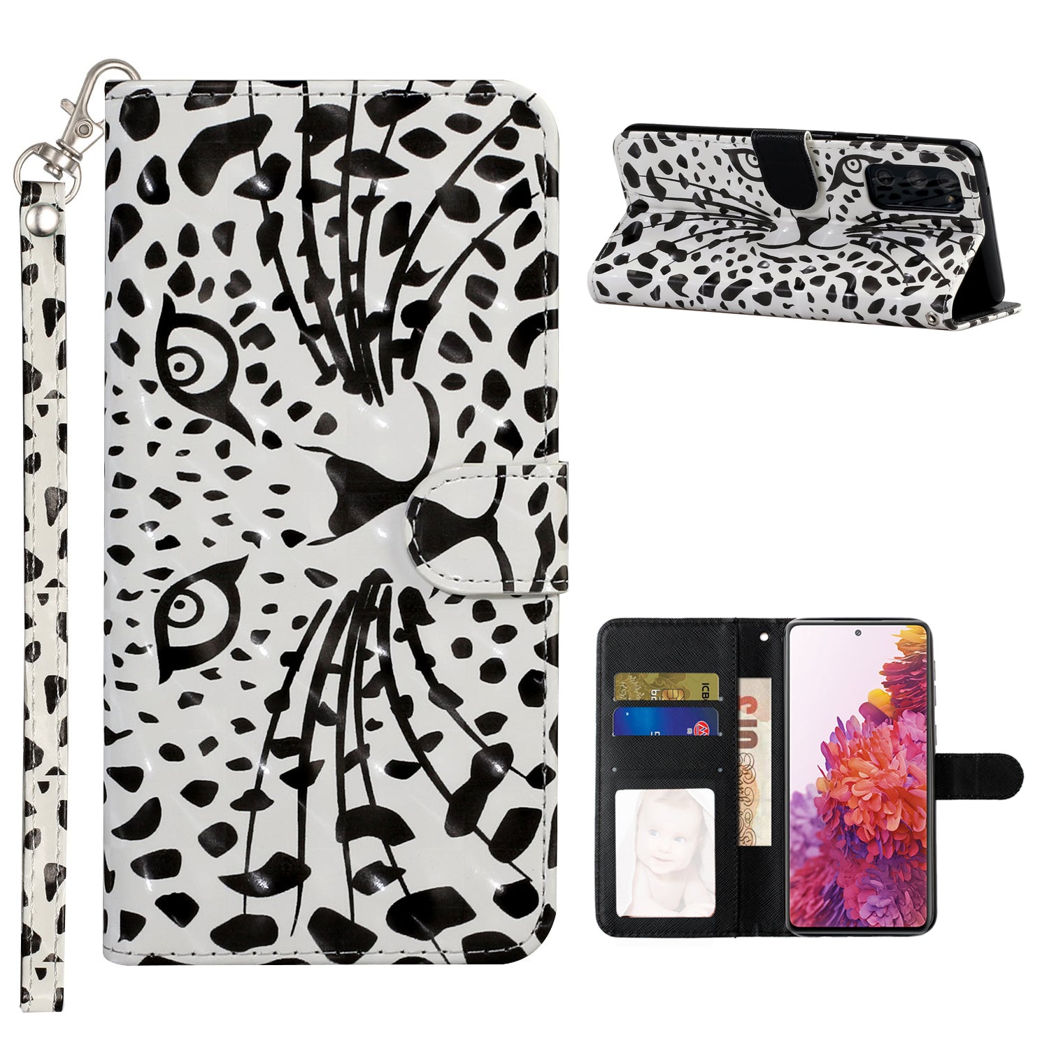 For Samsung Galaxy S20 FE 4G/5G/S20 Lite/S20 FE 2022 Light Spot Decor Pattern Printing Wallet Stand Leather Phone Casing with Strap - Leopard