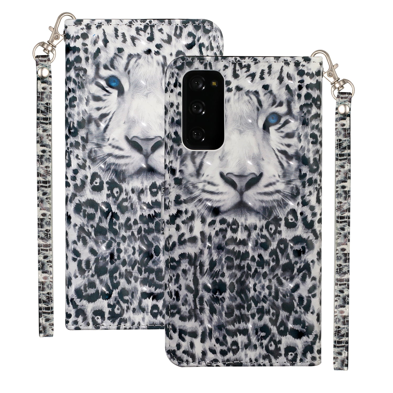 For Samsung Galaxy S20 FE 4G/5G/S20 Lite/S20 FE 2022 Light Spot Decor Pattern Printing Wallet Stand Leather Phone Casing with Strap - Tiger Face/Leopard Texture