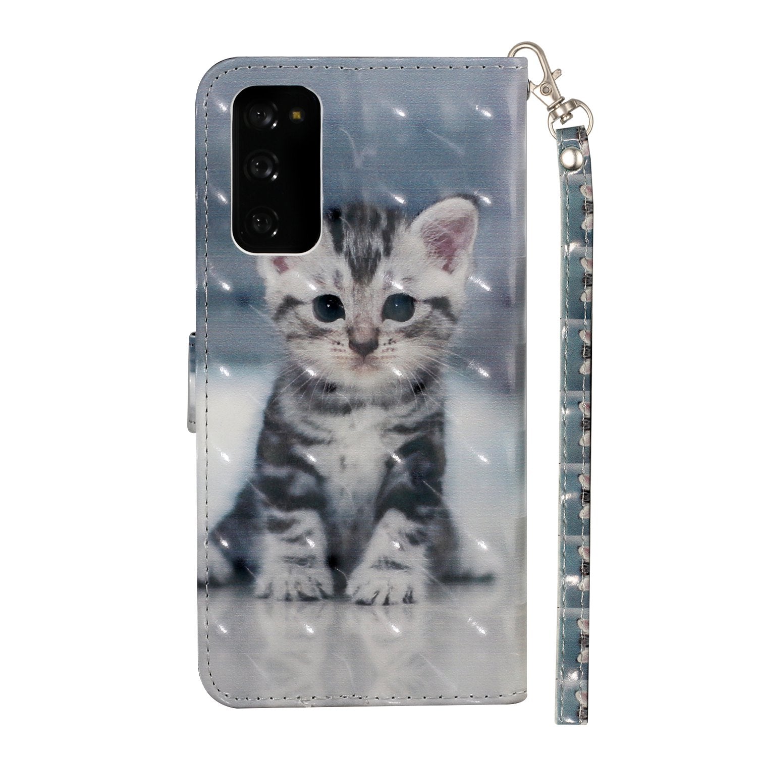 For Samsung Galaxy S20 FE 4G/5G/S20 Lite/S20 FE 2022 Light Spot Decor Pattern Printing Wallet Stand Leather Phone Casing with Strap - Cute Cat