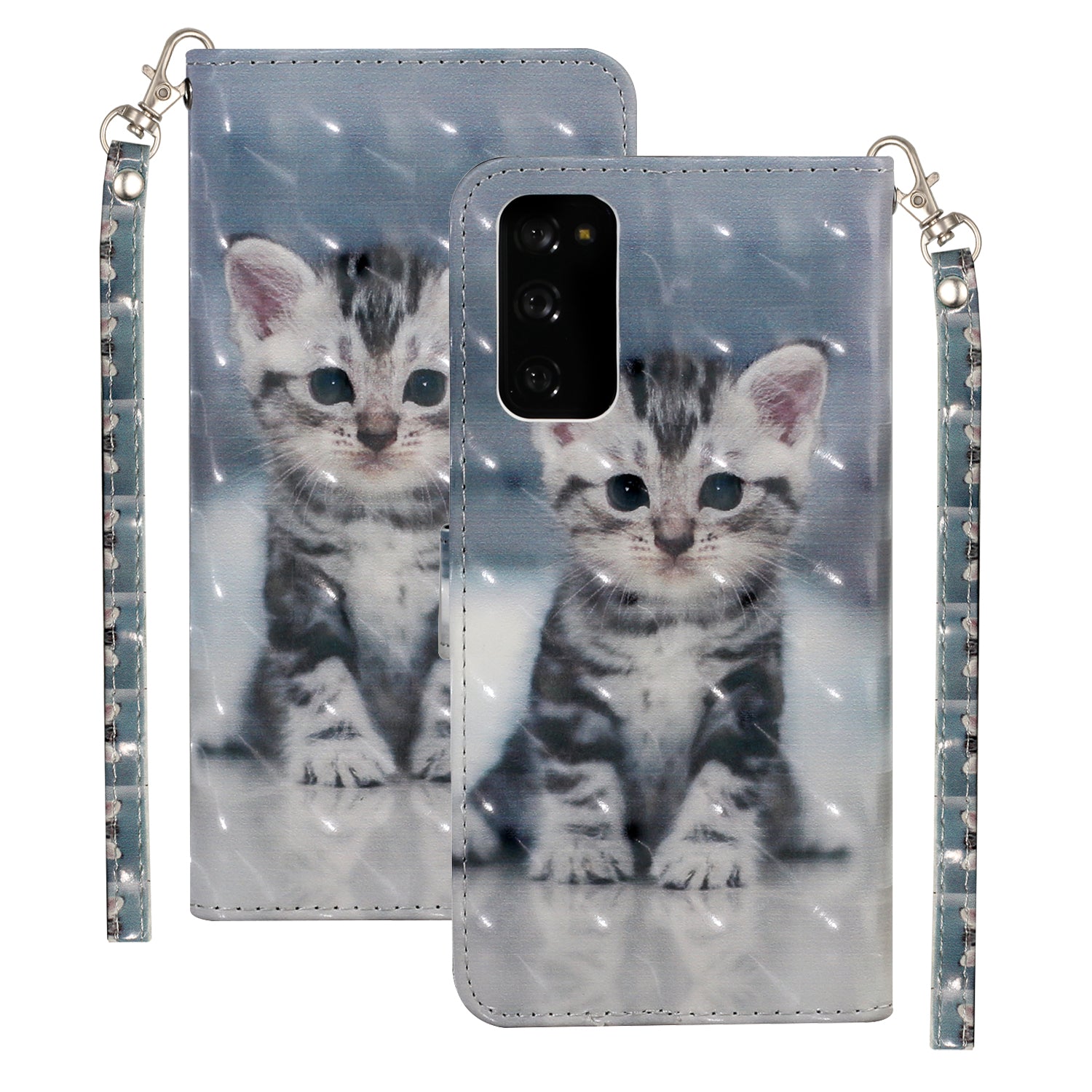 For Samsung Galaxy S20 FE 4G/5G/S20 Lite/S20 FE 2022 Light Spot Decor Pattern Printing Wallet Stand Leather Phone Casing with Strap - Cute Cat