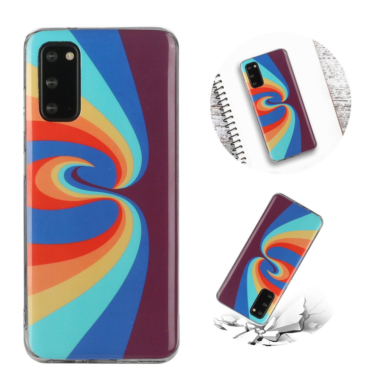 Soft TPU IMD Rainbow Phone Cover for Samsung Galaxy S20 FE/S20 Fan Edition/S20 FE 5G/S20 Fan Edition 5G/S20 Lite - Swirl Rainbow