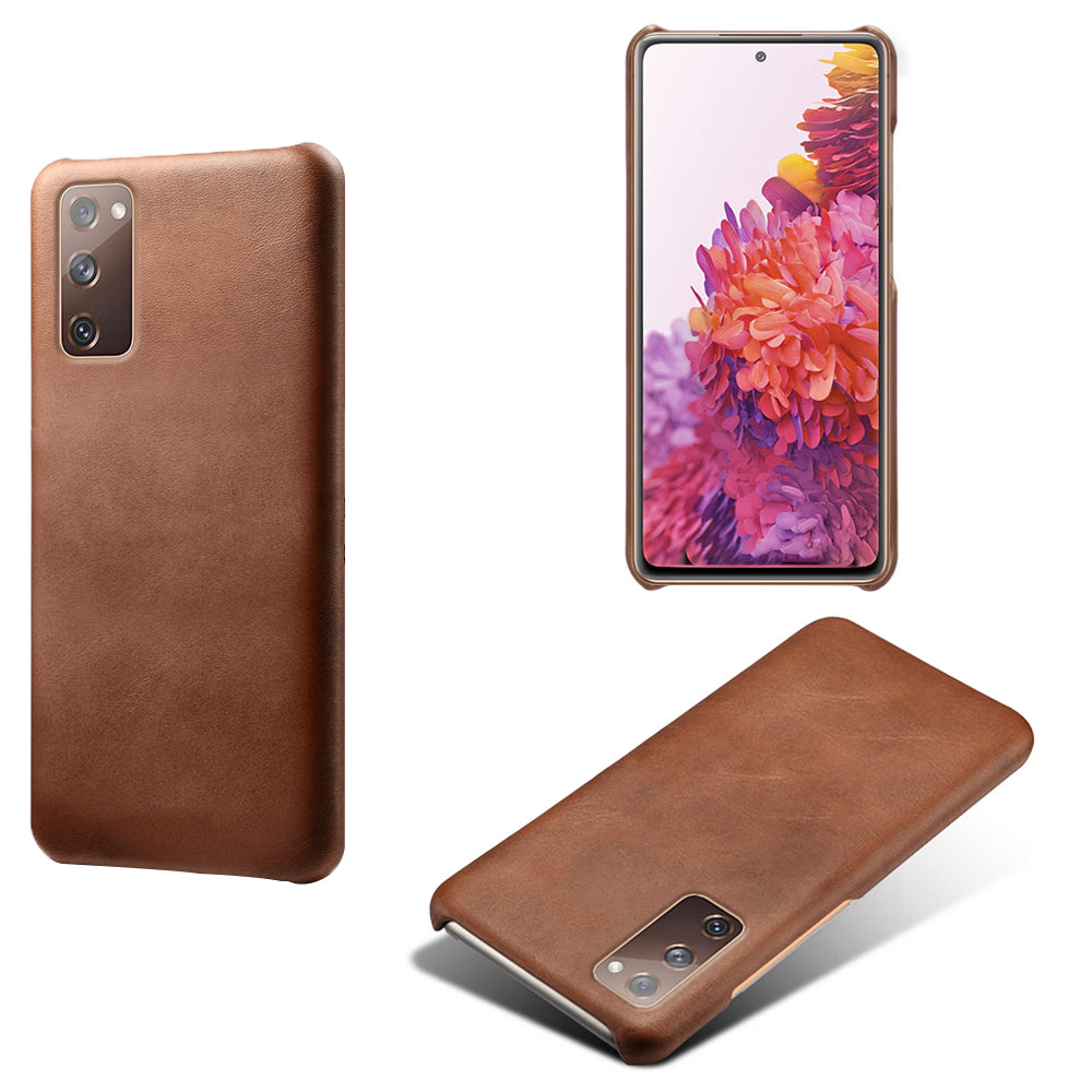 PU Leather Coated PC Case for SSamsung Galaxy S20 FE 4G/5G/S20 Lite/S20 FE 2022 Protector Cover - Brown