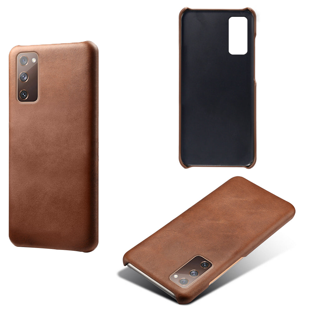 PU Leather Coated PC Case for SSamsung Galaxy S20 FE 4G/5G/S20 Lite/S20 FE 2022 Protector Cover - Brown