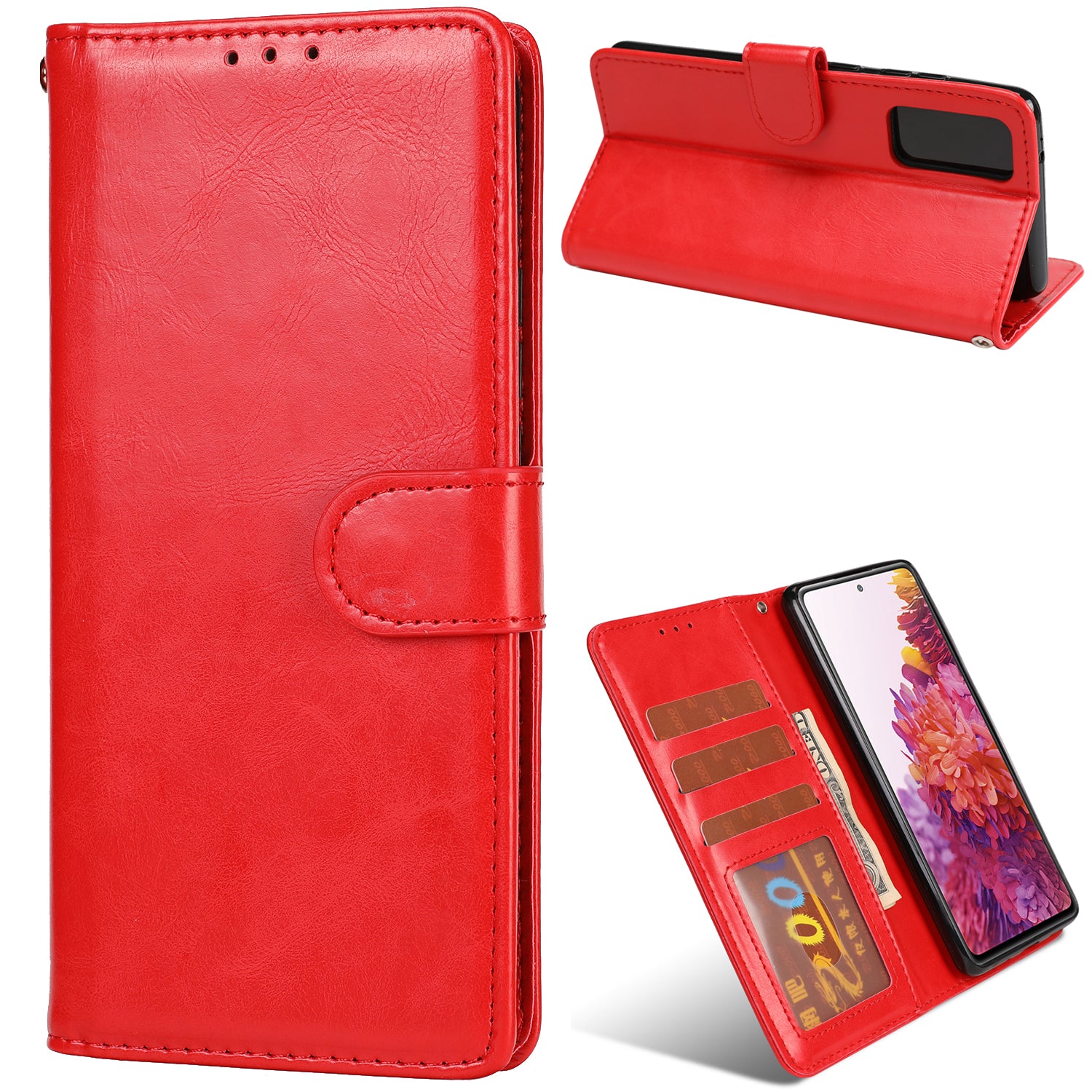 Crazy Horse Texture Leather Folio Flip Phone Cover Case for Samsung Galaxy S20 FE/S20 Fan Edition/S20 FE 5G/S20 Fan Edition 5G - Red