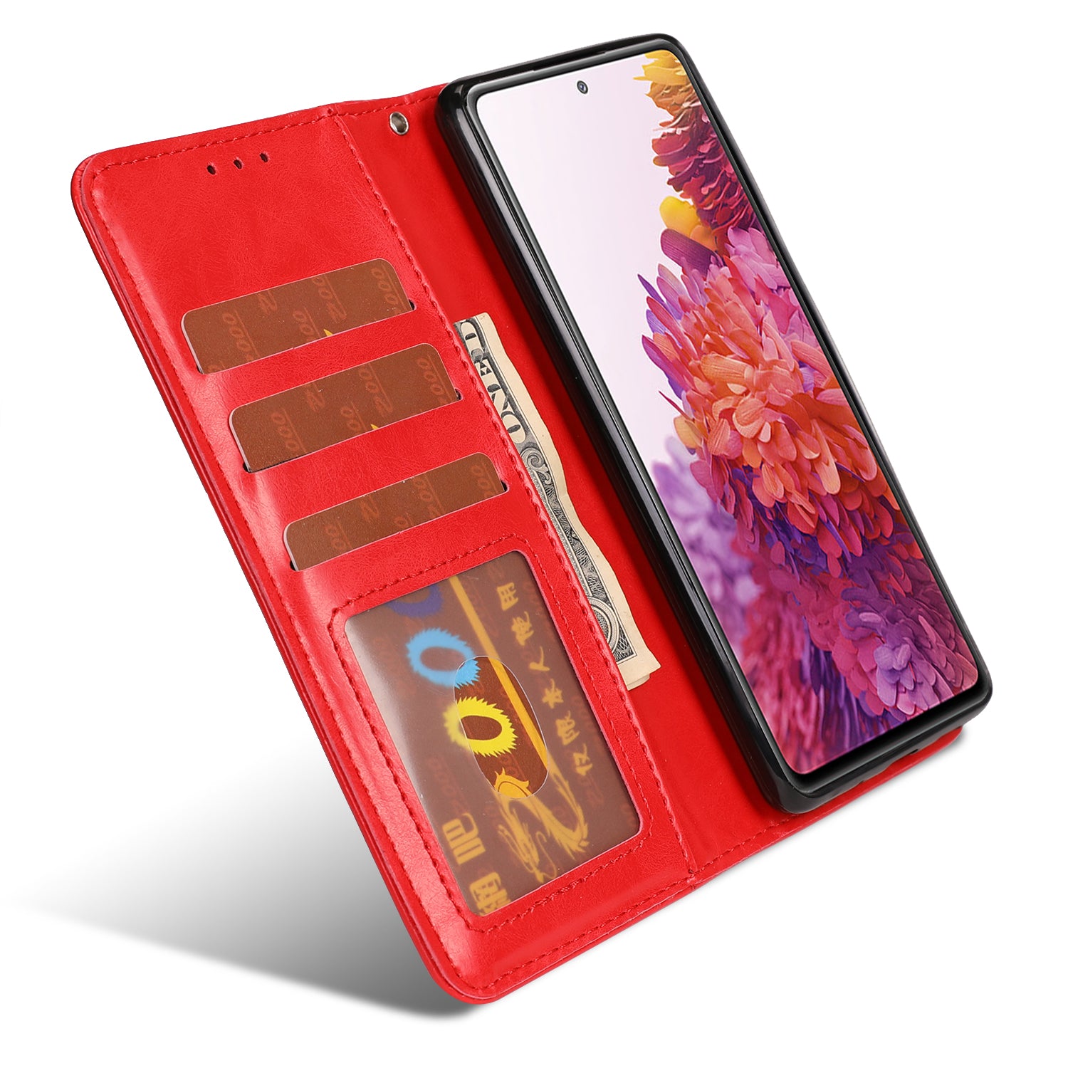 Crazy Horse Texture Leather Folio Flip Phone Cover Case for Samsung Galaxy S20 FE/S20 Fan Edition/S20 FE 5G/S20 Fan Edition 5G - Red