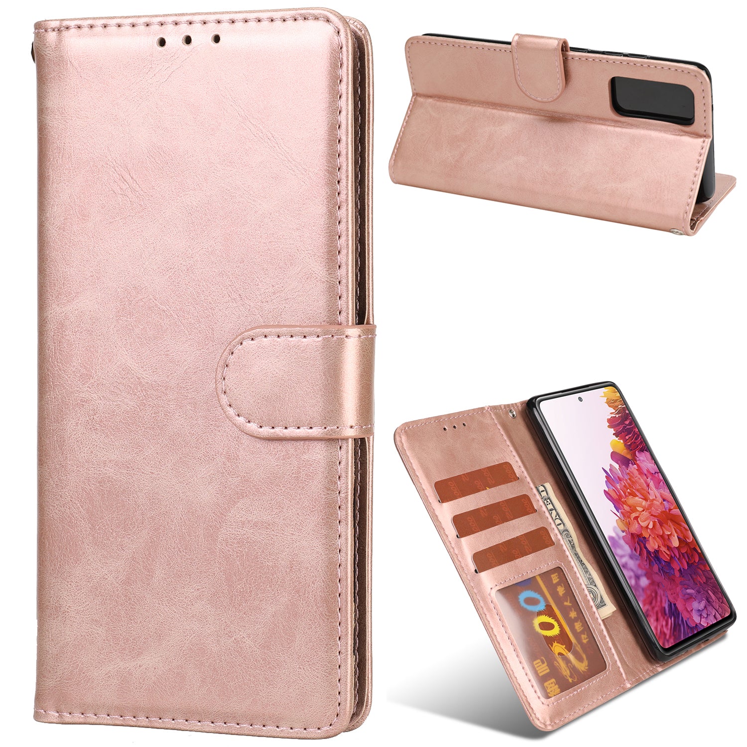 Crazy Horse Texture Leather Folio Flip Phone Cover Case for Samsung Galaxy S20 FE/S20 Fan Edition/S20 FE 5G/S20 Fan Edition 5G - Rose Gold