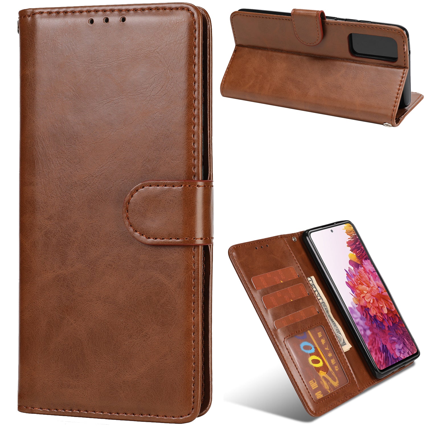 Crazy Horse Texture Leather Folio Flip Phone Cover Case for Samsung Galaxy S20 FE/S20 Fan Edition/S20 FE 5G/S20 Fan Edition 5G - Brown