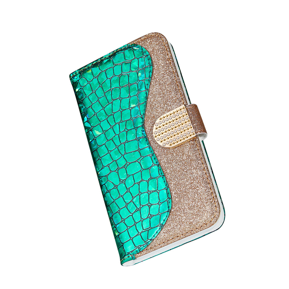 For Samsung Galaxy S20 FE 4G/5G/S20 Lite/S20 FE 2022Crocodile Texture Flash Powder Leather Shell with Stand Case - Green