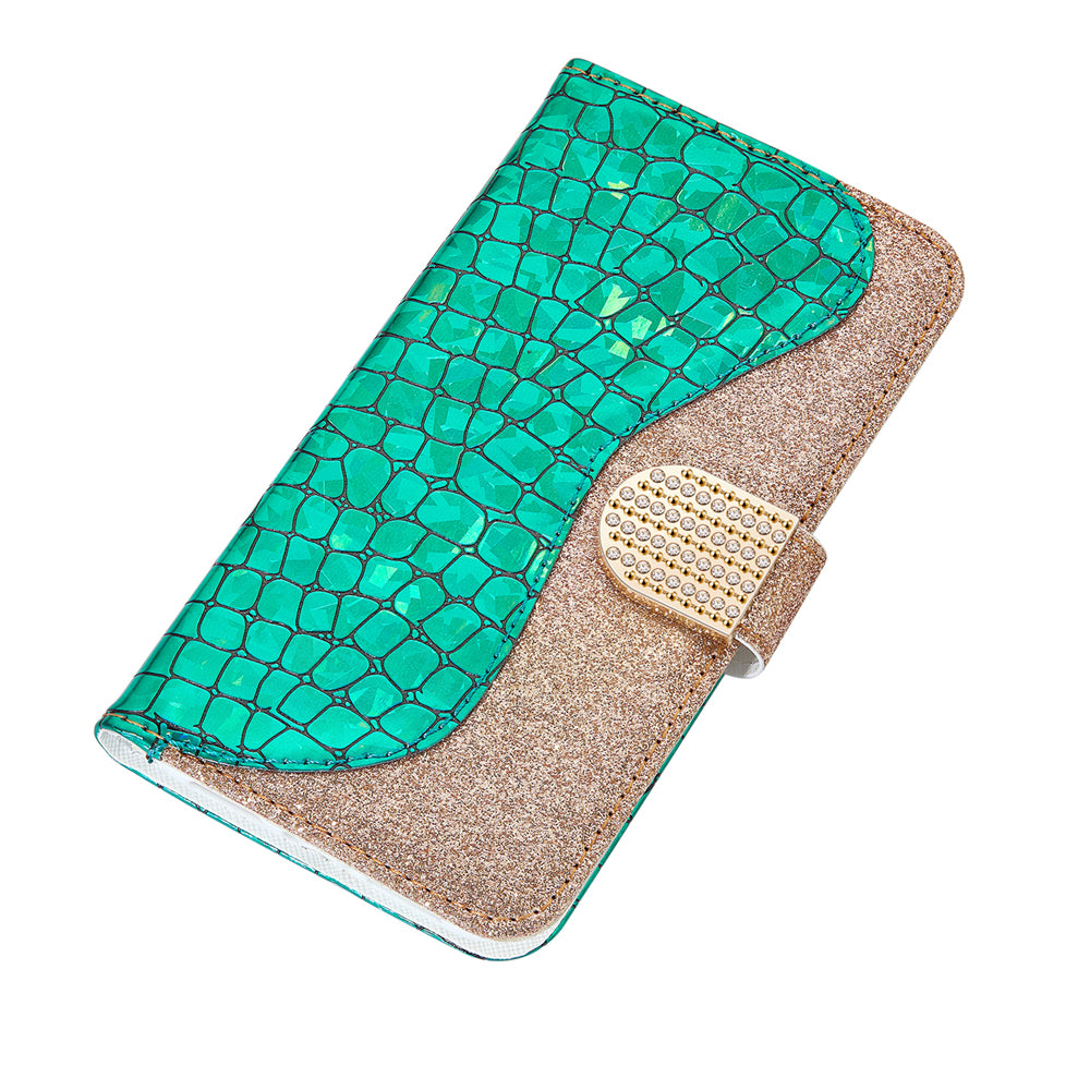 For Samsung Galaxy S20 FE 4G/5G/S20 Lite/S20 FE 2022Crocodile Texture Flash Powder Leather Shell with Stand Case - Green