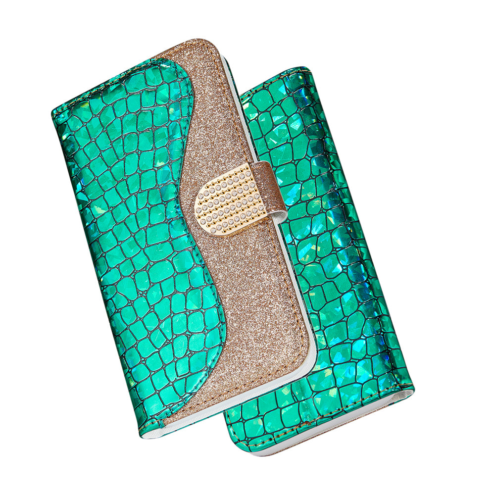 For Samsung Galaxy S20 FE 4G/5G/S20 Lite/S20 FE 2022Crocodile Texture Flash Powder Leather Shell with Stand Case - Green