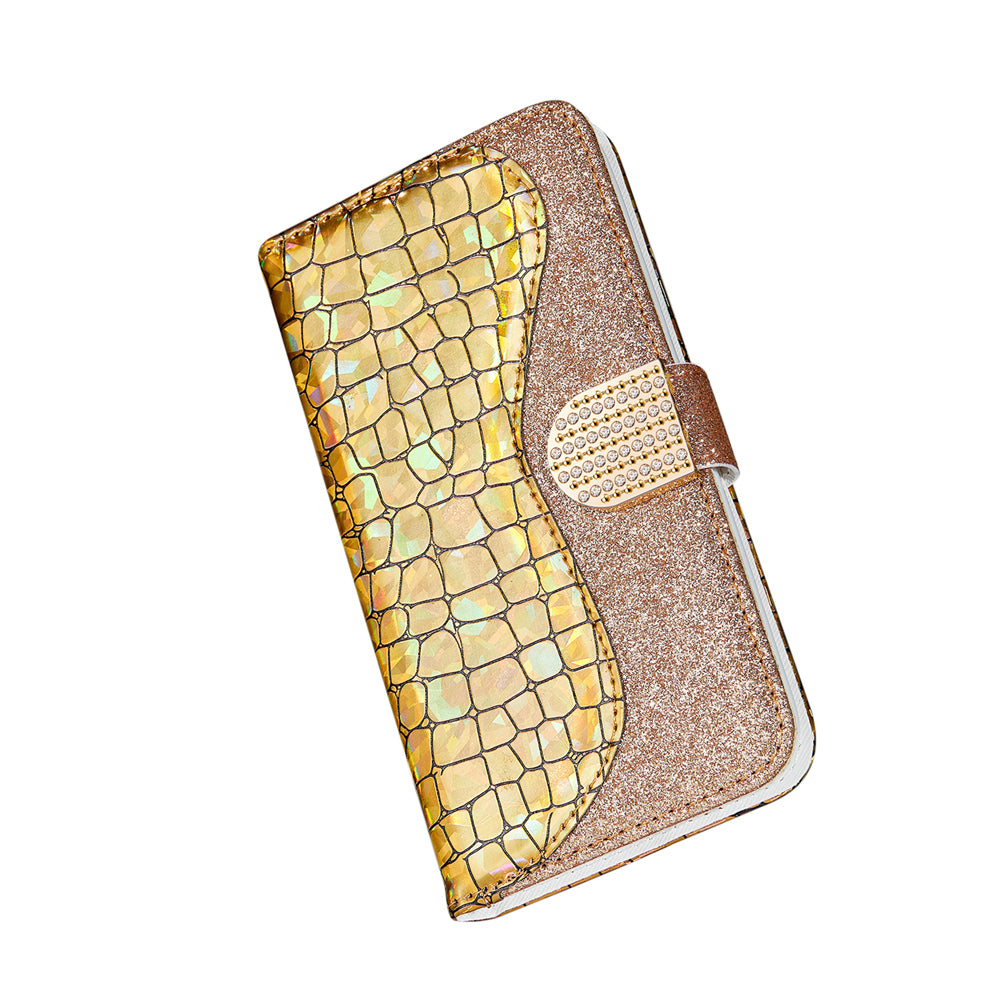 For Samsung Galaxy S20 FE 4G/5G/S20 Lite/S20 FE 2022Crocodile Texture Flash Powder Leather Shell with Stand Case - Gold