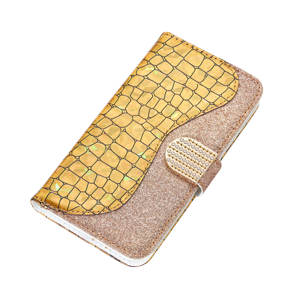 For Samsung Galaxy S20 FE 4G/5G/S20 Lite/S20 FE 2022Crocodile Texture Flash Powder Leather Shell with Stand Case - Gold