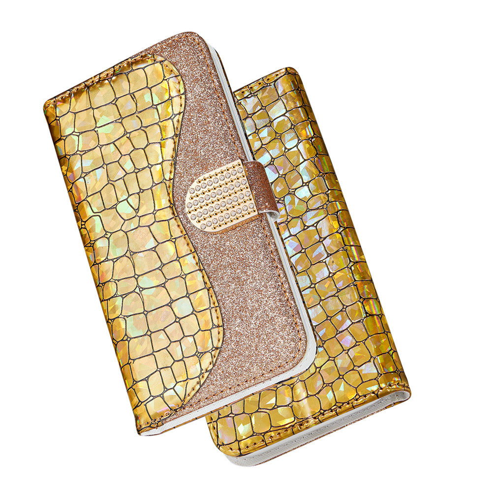 For Samsung Galaxy S20 FE 4G/5G/S20 Lite/S20 FE 2022Crocodile Texture Flash Powder Leather Shell with Stand Case - Gold