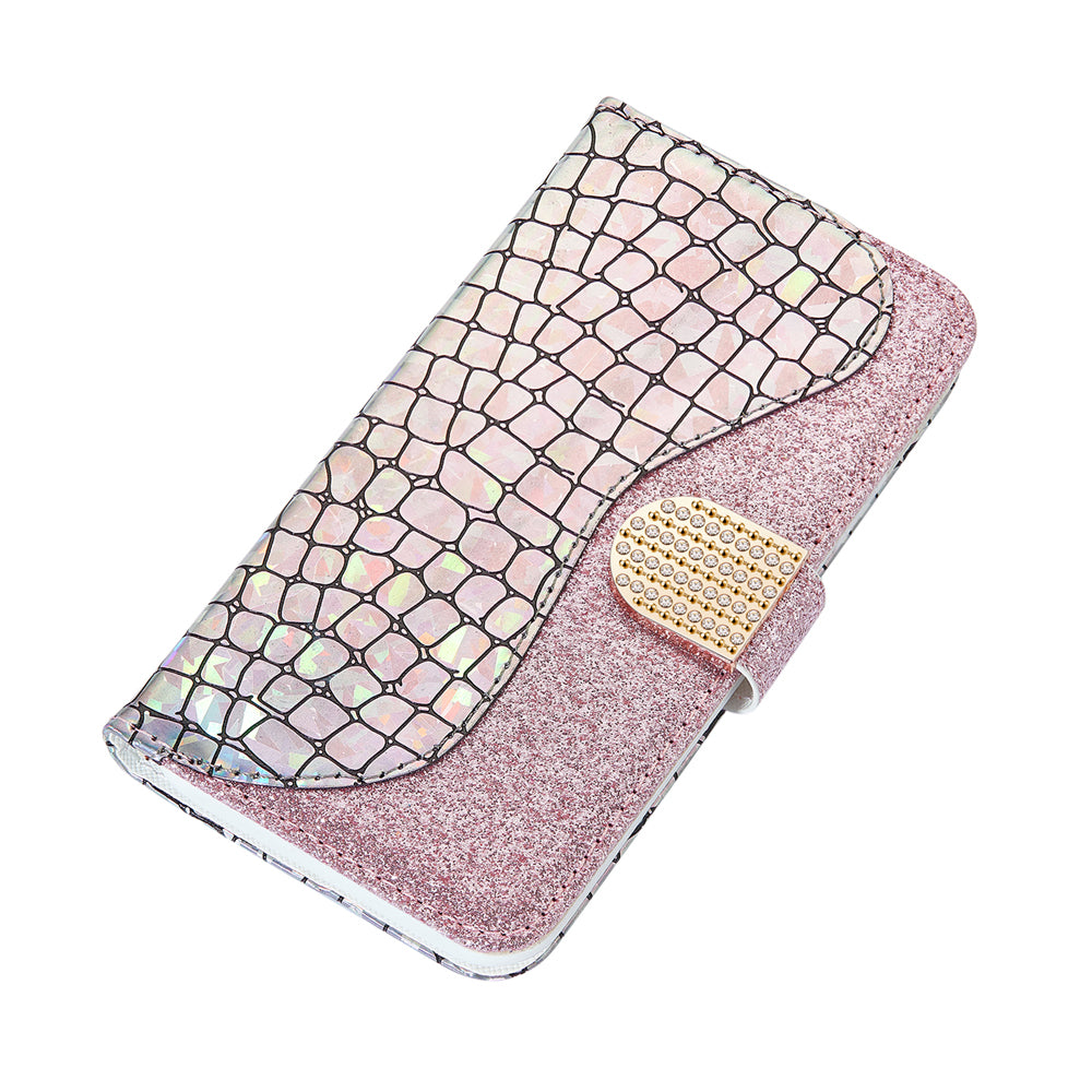 For Samsung Galaxy S20 FE 4G/5G/S20 Lite/S20 FE 2022Crocodile Texture Flash Powder Leather Shell with Stand Case - Rose Gold