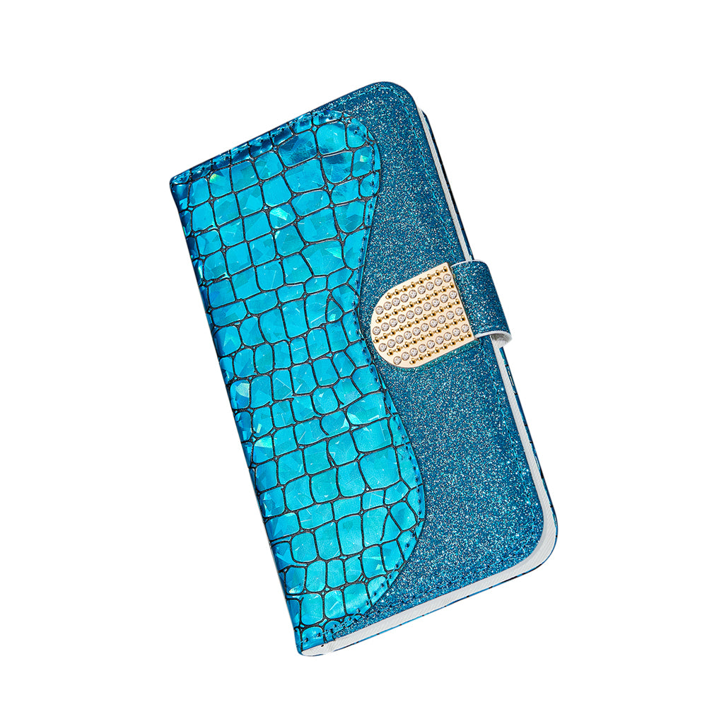 For Samsung Galaxy S20 FE 4G/5G/S20 Lite/S20 FE 2022Crocodile Texture Flash Powder Leather Shell with Stand Case - Blue