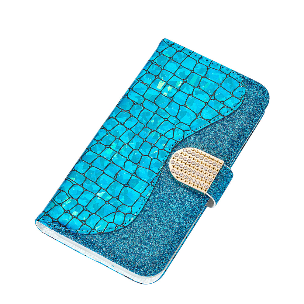 For Samsung Galaxy S20 FE 4G/5G/S20 Lite/S20 FE 2022Crocodile Texture Flash Powder Leather Shell with Stand Case - Blue