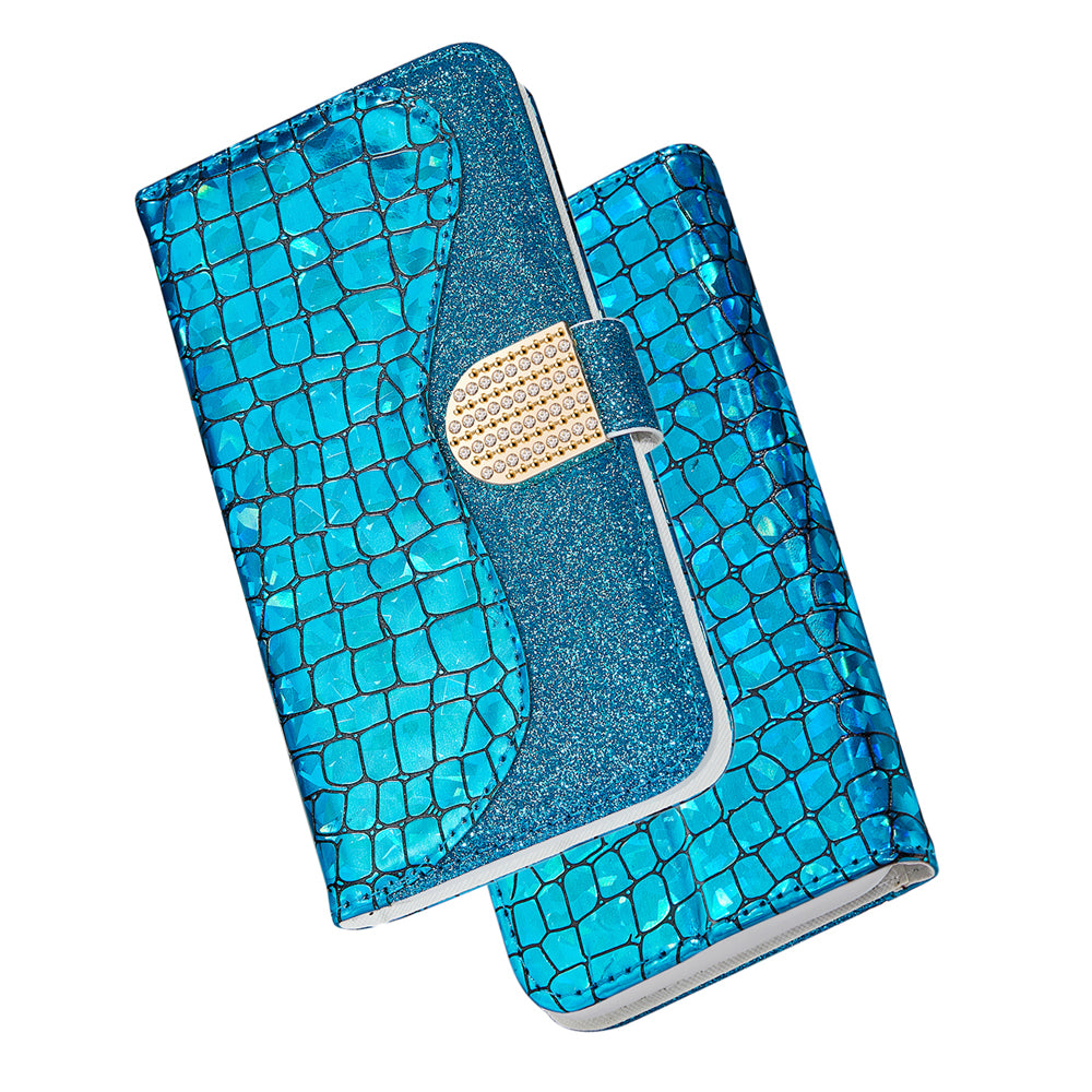 For Samsung Galaxy S20 FE 4G/5G/S20 Lite/S20 FE 2022Crocodile Texture Flash Powder Leather Shell with Stand Case - Blue