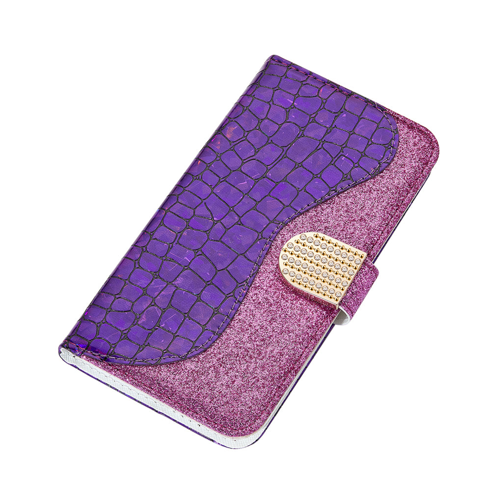 For Samsung Galaxy S20 FE 4G/5G/S20 Lite/S20 FE 2022Crocodile Texture Flash Powder Leather Shell with Stand Case - Purple