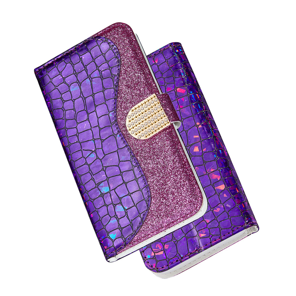 For Samsung Galaxy S20 FE 4G/5G/S20 Lite/S20 FE 2022Crocodile Texture Flash Powder Leather Shell with Stand Case - Purple