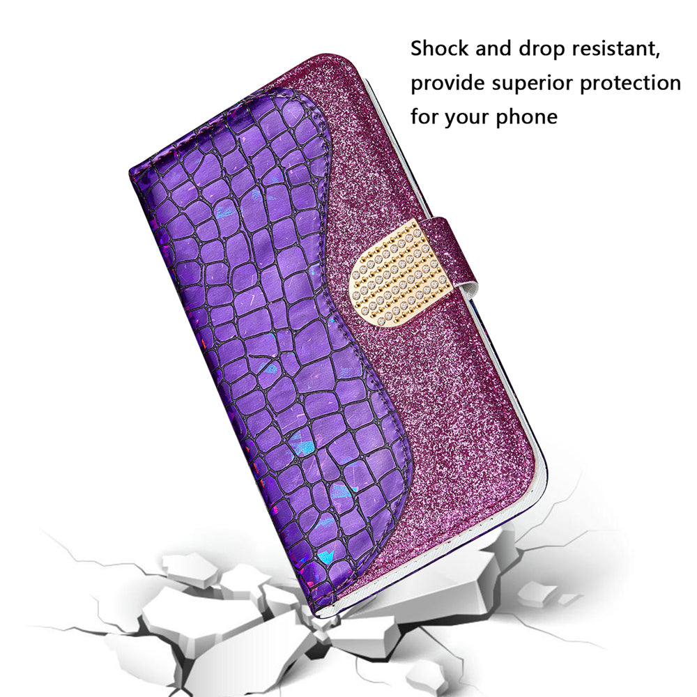 For Samsung Galaxy S20 FE 4G/5G/S20 Lite/S20 FE 2022Crocodile Texture Flash Powder Leather Shell with Stand Case - Purple