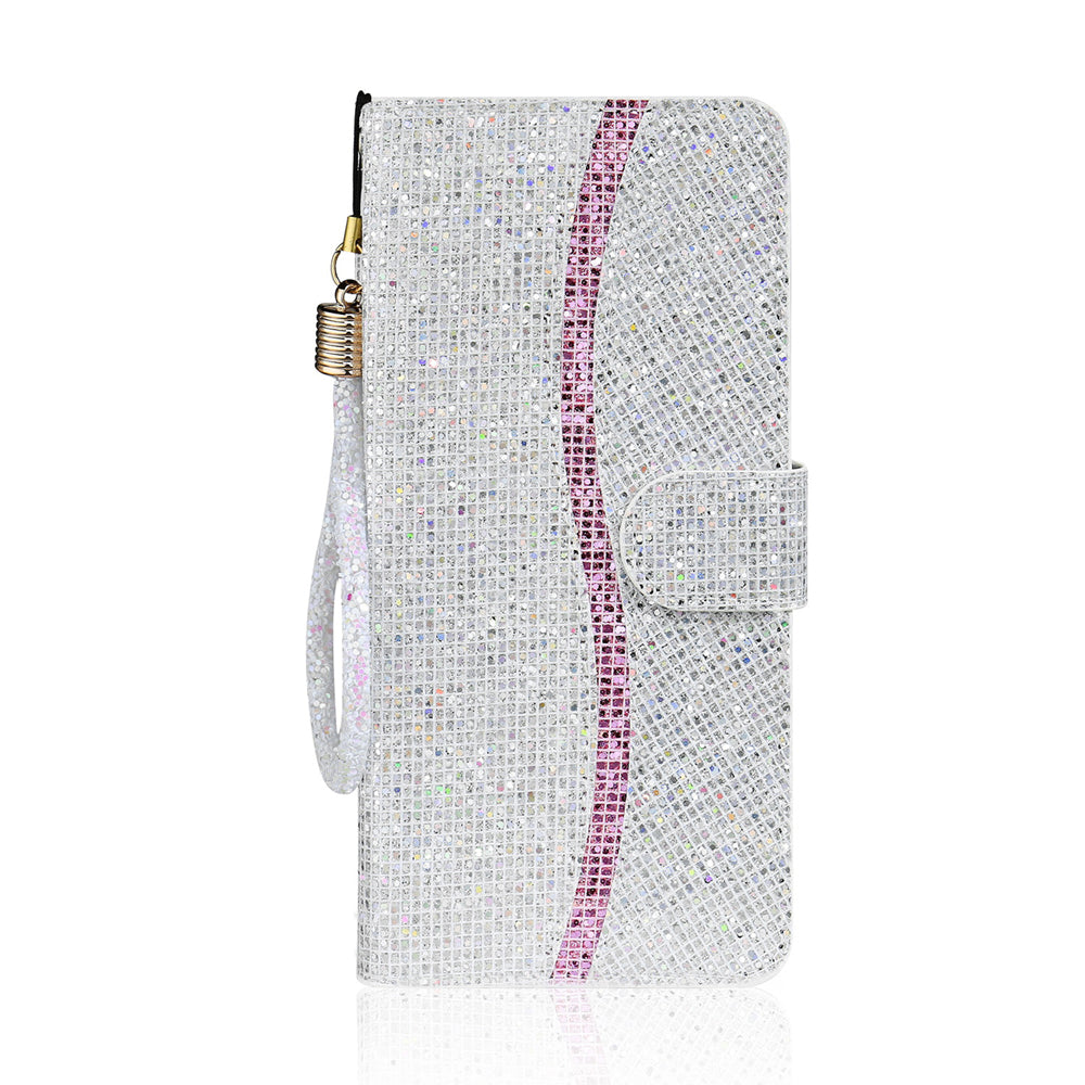 For Samsung Galaxy S20 FE 4G/5G/S20 Lite/S20 FE 2022 Glittery Powder Splicing Leather Wallet Stand Phone Cover - Silver