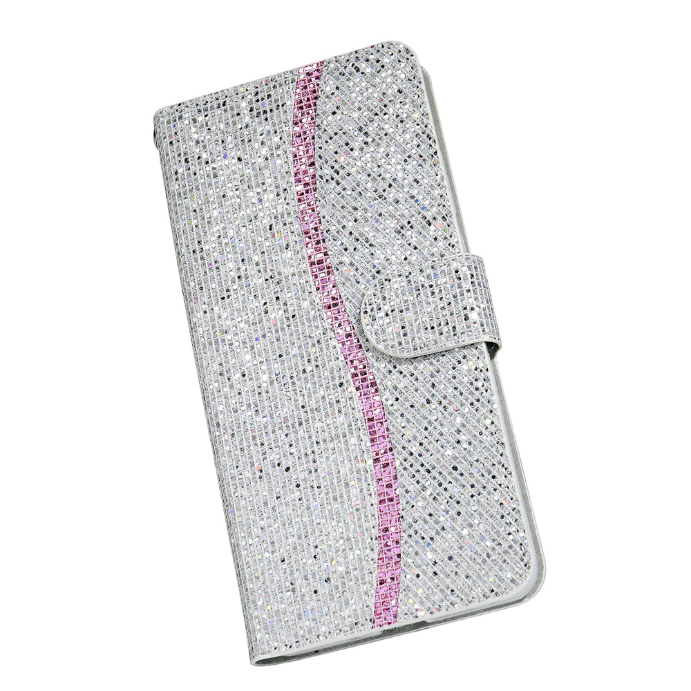 For Samsung Galaxy S20 FE 4G/5G/S20 Lite/S20 FE 2022 Glittery Powder Splicing Leather Wallet Stand Phone Cover - Silver