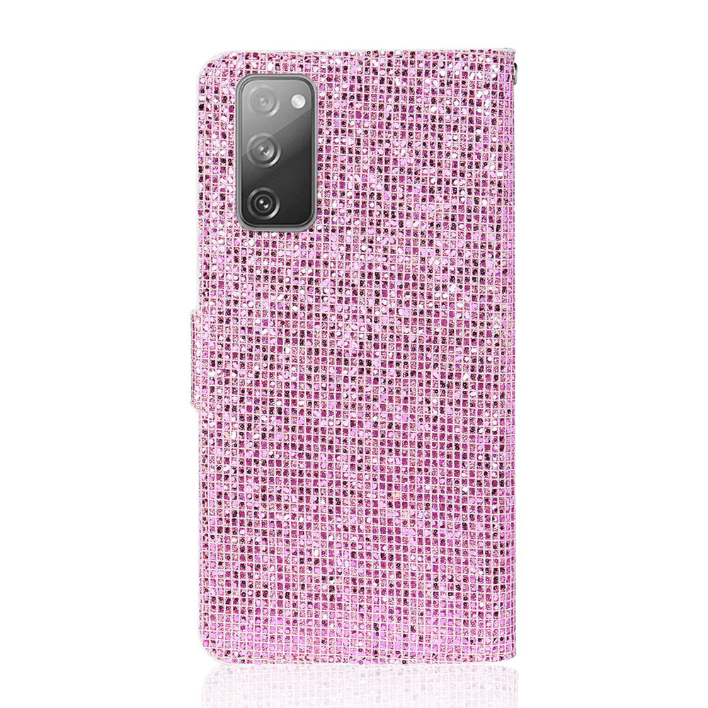 For Samsung Galaxy S20 FE 4G/5G/S20 Lite/S20 FE 2022 Glittery Powder Splicing Leather Wallet Stand Phone Cover - Rose Gold